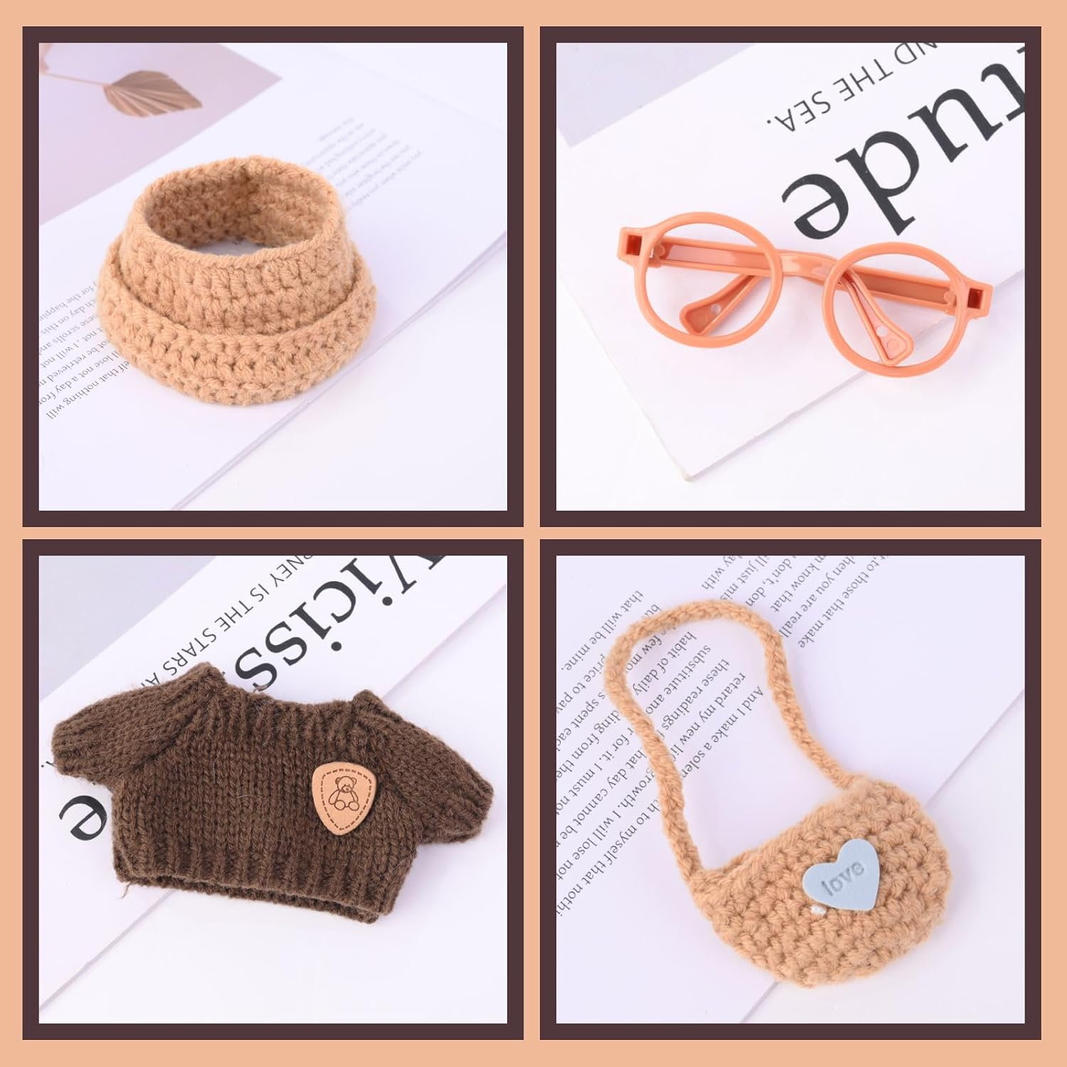 Clothes for Labubu(No Doll), Handcrafted Knit Mini Sweater Outfit and Glasses Compatible with 17Cm Plush Dolls