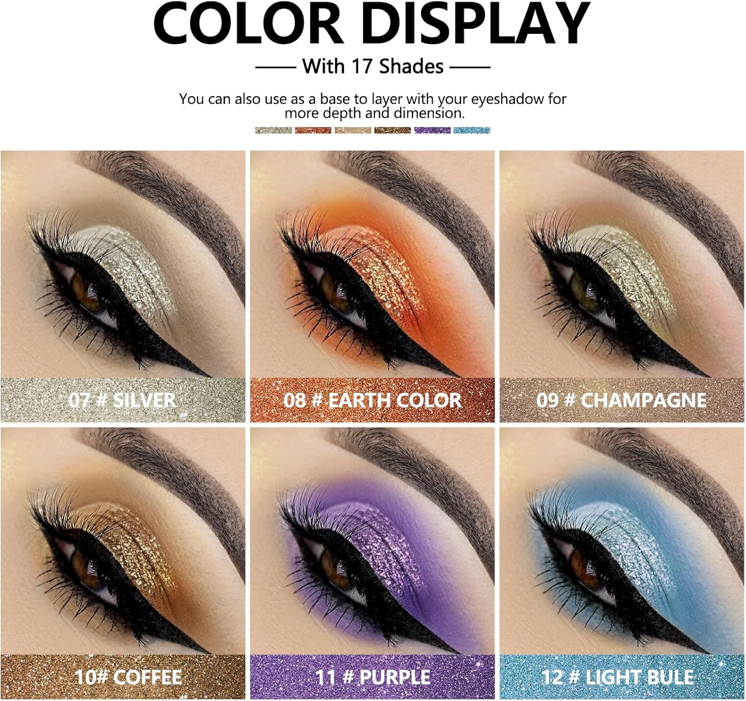 Anglicolor Eyeshadow,Liquid Glitter Eyeshadow,Highly Pigmented Glitter Gel Diamond Eyeshadow, Liquid Eyeshadow & Eyeliner Blendable Shimmer Eyes Makeup,Vegan (#7 Silver) - 05 image number 5