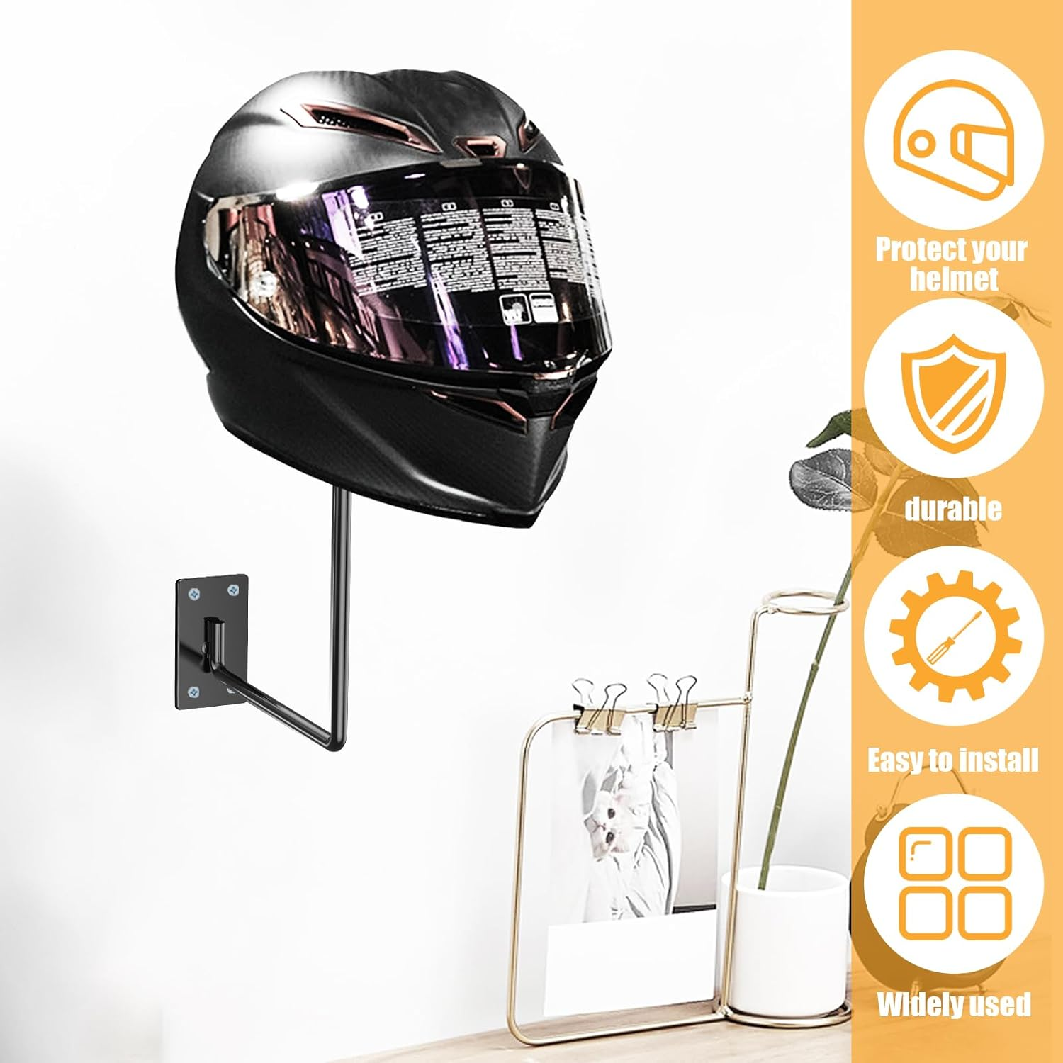4Pcs Helmet Holder Strong Load Bearing Helmet Holder Stand Rustproof Wall Mount Helmet Hanger Space Saving Helmet Rack Wall Helmet Stand Easy to Install Motorcycle Helmet Holder image number 2