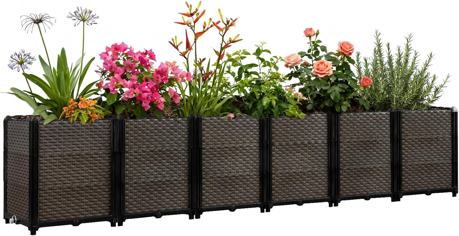 Giant Raised Planter Box 240X40X50Cm, Self Watering Garden Bed, Deep Elevated Planter with Rattan Pattern, Weather Resistant PP, Perfect for Patio Balcony Deck image number 6