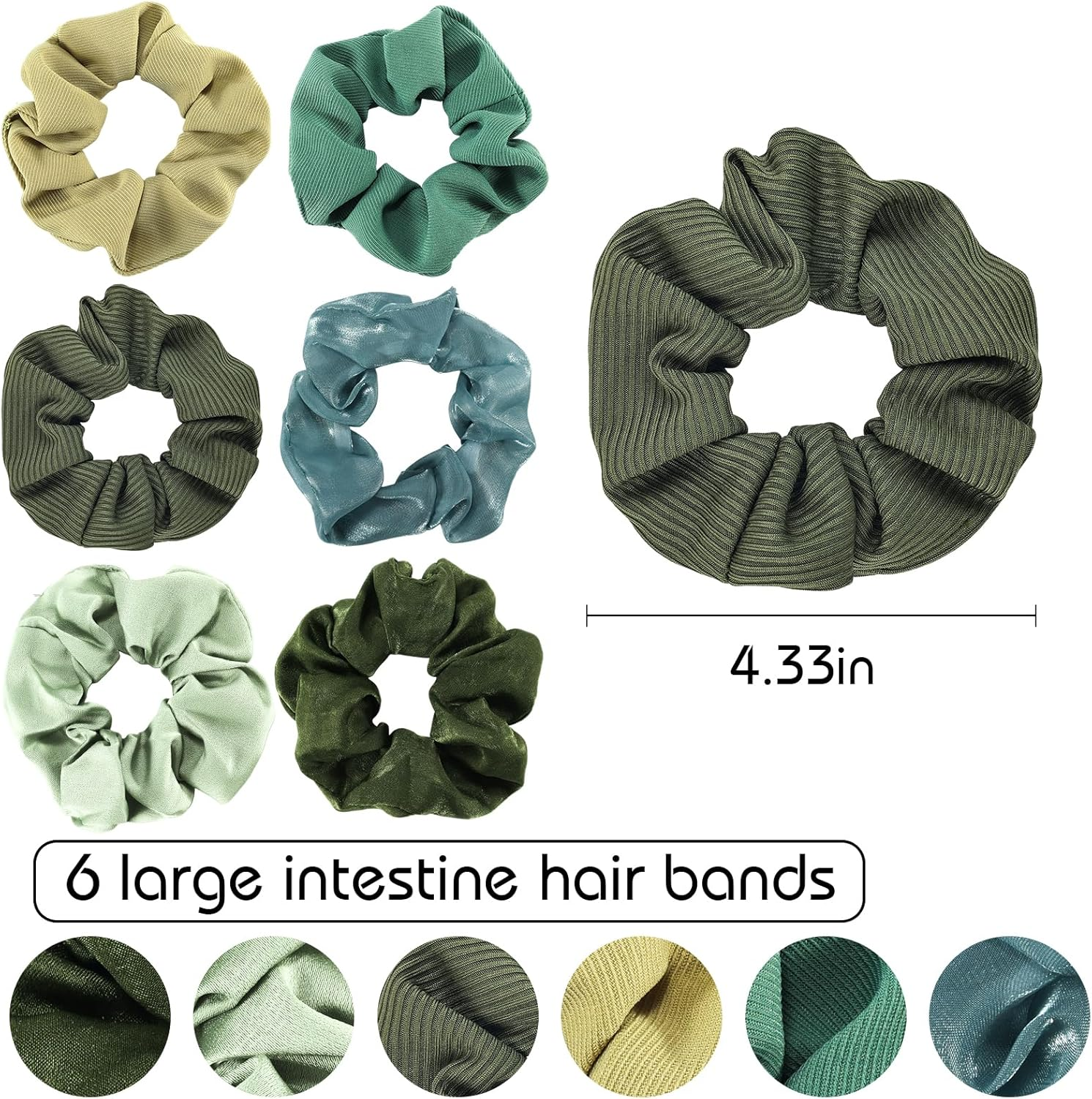 6PCS Satin Scrunchies for Thick Hair - Ultra Textured Soft Silk Scrunchy Hair Ties for Girls - Neutral & Green Hair Bands - 6Pcs Brown image number 2