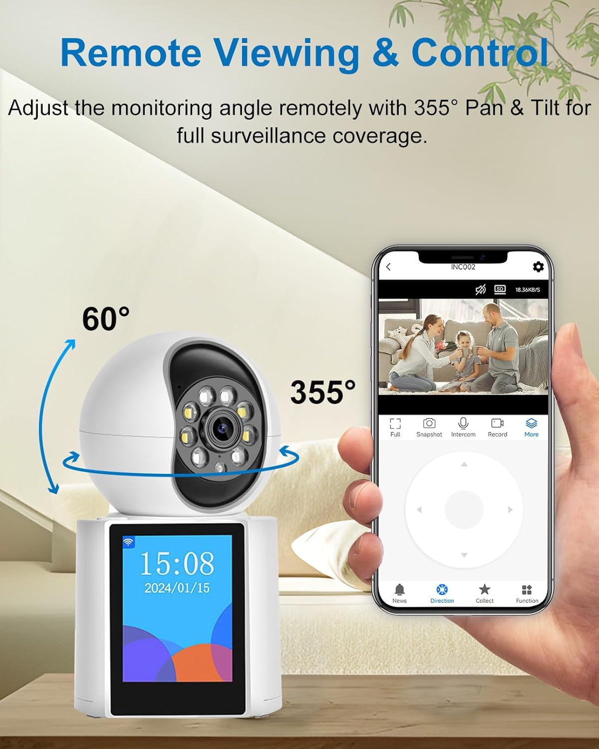 2K Two-Way Video Calling Indoor Camera with 2.8-Inch IPS Screen, One-Button Call, Baby/Elder/Dog/Pet Camera with Phone App, Human/Sound/Crying Detection, Color/Ir Night Vision image number 4
