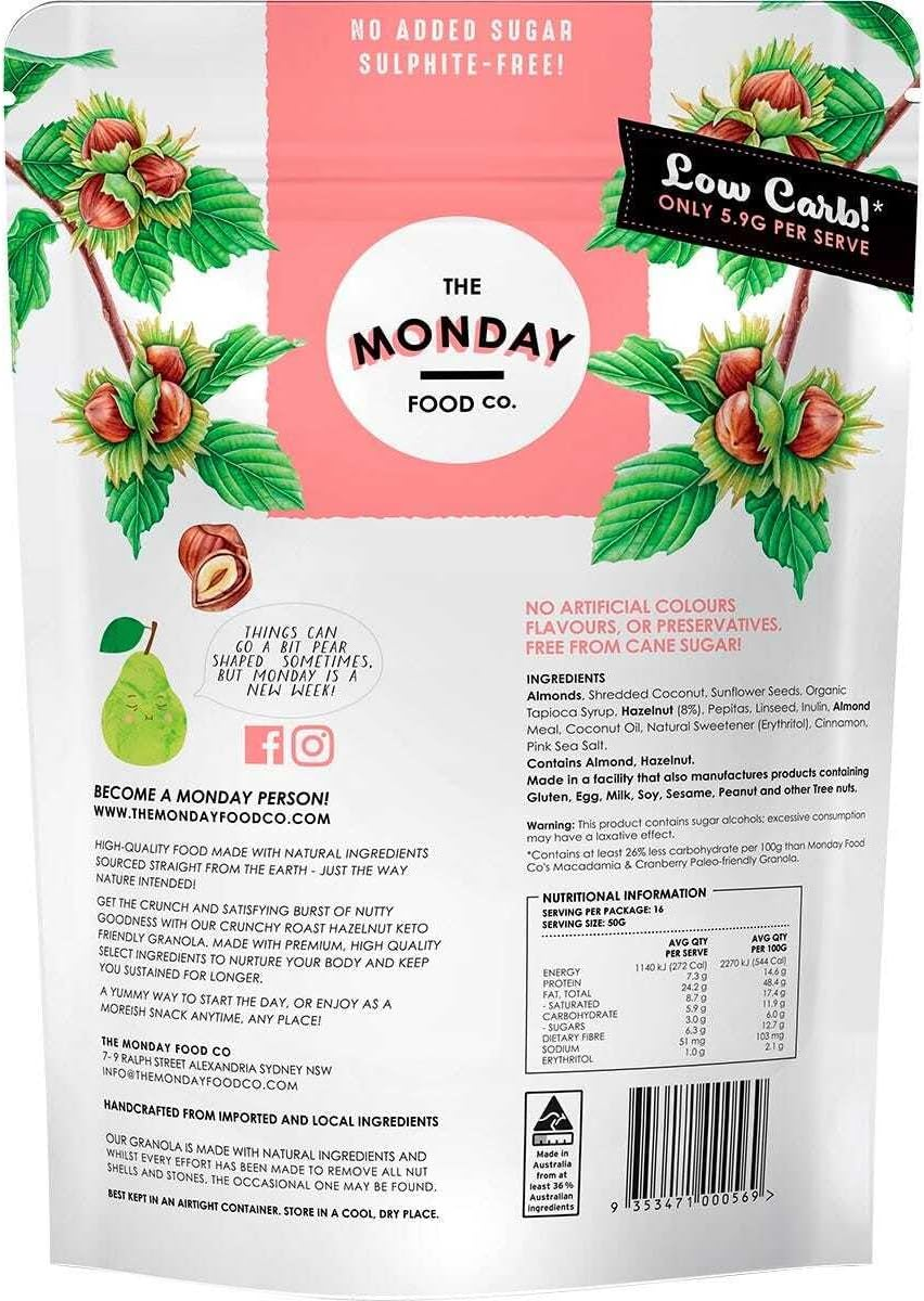 The Monday Food Co - Vegan - Crunchy Roast Hazelnut - Keto Gourmet Granola - 800G image number 1