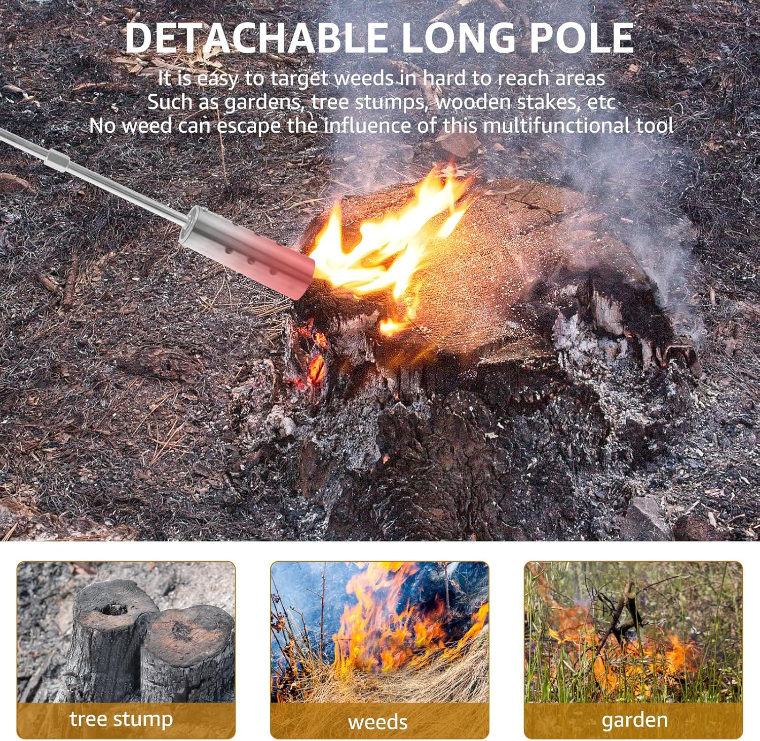 Weed Terminator Removable 3 Stage Weed Flame Torch Stainless Steel outside Weed Burner Reusable Long Arm Weed Torch Multifunction Weed Terminator for Garden Melting Ice Charcoal Starter Mbnvtxh image number 5