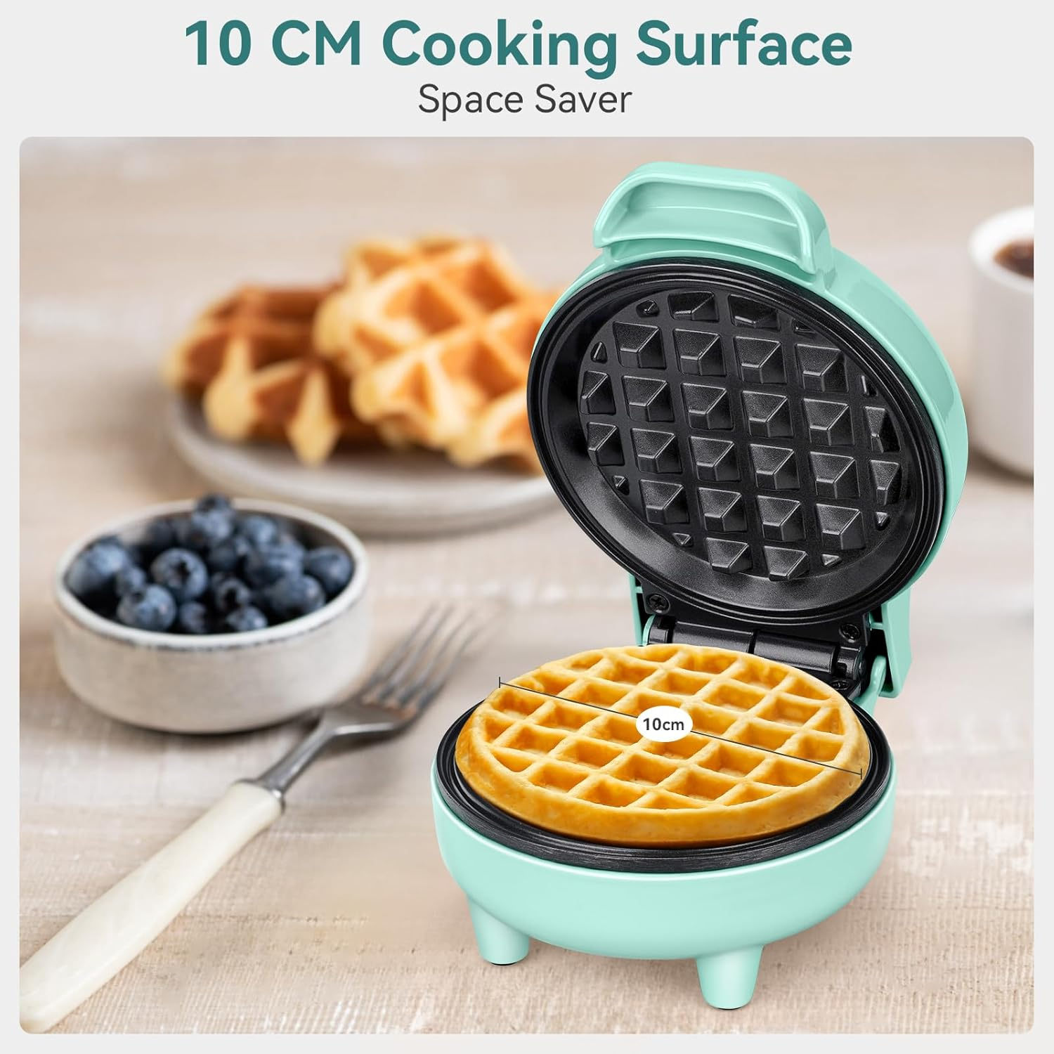 SNAILAR Mini Waffle Maker Belgian Waffle Maker Small Classic Waffle Maker for Children'S Birthdays, Family Parties, Easter or Christmas, Cute and Compact Design, 550 Watts, Green