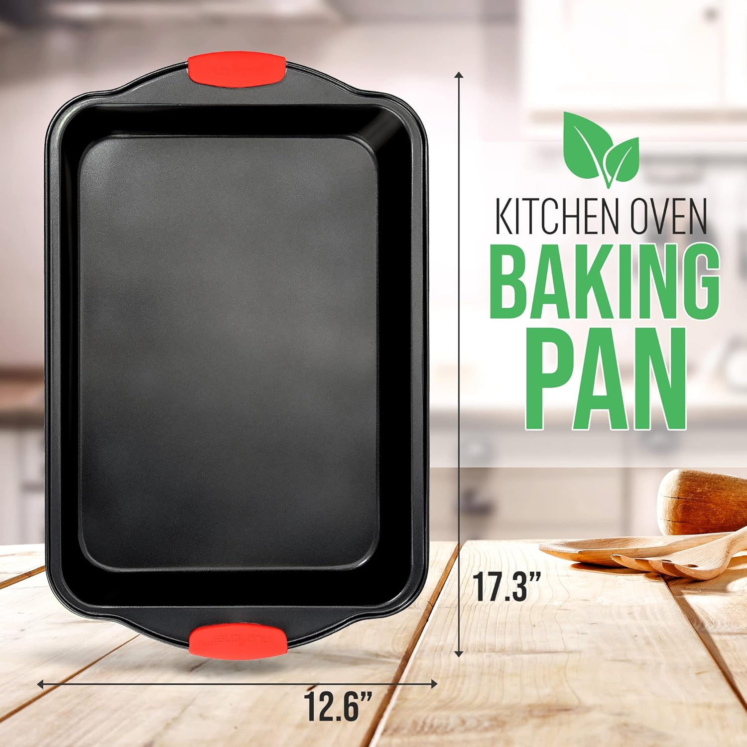 Nutrichef Extra Large Nonstick Baking Pan - Carbon Steel Roasting Tray W/Red Silicone Handles - Premium Bakeware for Brownies, Sheet Cake, & More - 17" X 12", Black - Blue image number 4