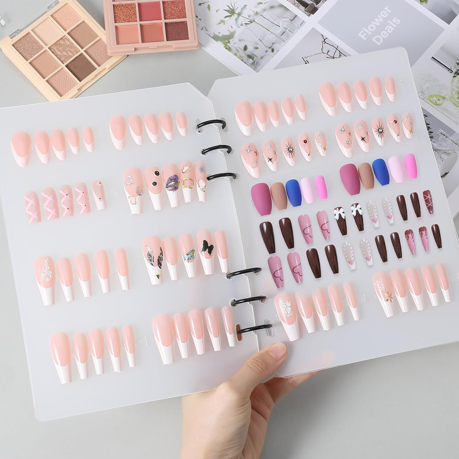 8PCS Nail Swatch Book Insert Pages Press on Nail Color Display Book Organizer Insert Page, Plastic Fingernail Polish Swatch Packaging Inserting Pages for Fake Manicures Storage Salon Supplies(A5)