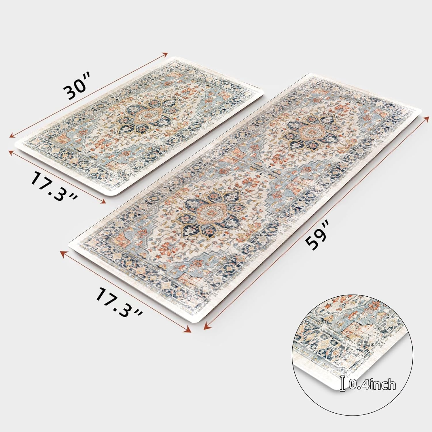 STEUGO 2 Pieces Boho Kitchen Rugs and Mats,Non-Slip Washable Carpets for Kitchen,Waterproof Kitchen Floor Rugs Set,Comfort Rug Sets of 2 for Kitchen/Bathroom,17"X29"+17"X59"(Colorful) image number 4