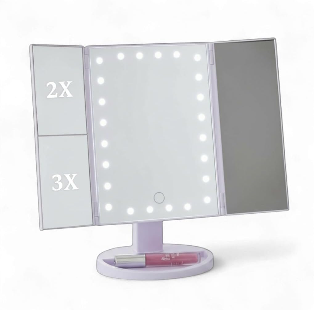 3 Pagen LED Vanity Mirror - Makeup Mirror with Lighting - Makeup 3X/2X/1X Magnifying Mirror with Dimmable Light - 24 Leds - Battery Operated & USB Cable Use - White image number 2