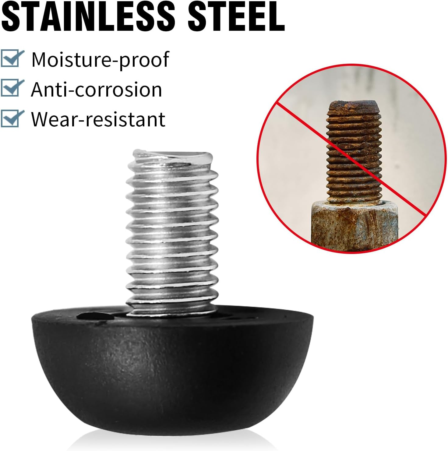 8Mm X 1.25 M8 Leveling Feet Adjustable Furniture Leg Leveler Replacement Outdoor Patio Stainless Steel Screw-In Leveling Feet Glides (16PCS) image number 5