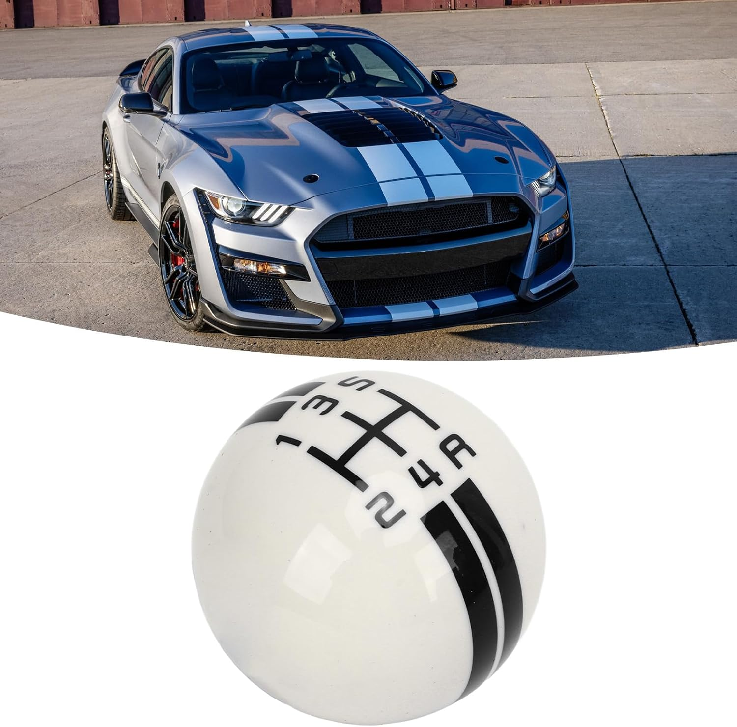 5 Speed Manual Gear Shift Knob Ball,Manual Shift Lever Knob Replacement for Ford Mustang 1967 to 2018 (White Black)