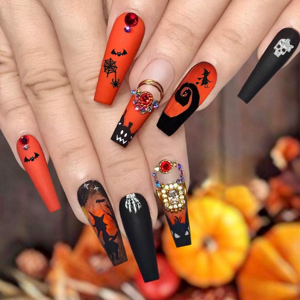 EBANKU Halloween Nail Sticker Decals, 12 Sheets Nail Stickers Nail Art Stickers Nail Decals for Halloween DIY Nail Art Decoration image number 2