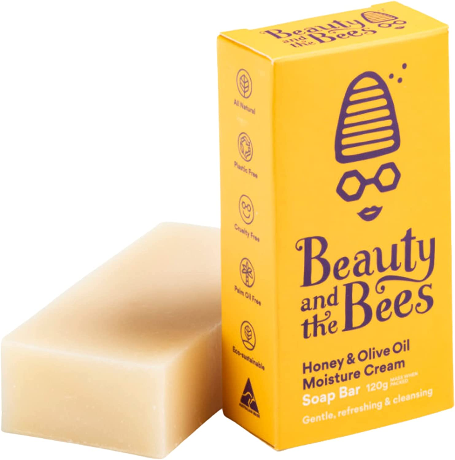 Beauty and the Bees 100% Natural Leatherwood Honey & Olive Oil Moisture Cream Soap Bar Cleanser for Face, Body & Hands - Handmade in Tasmania
