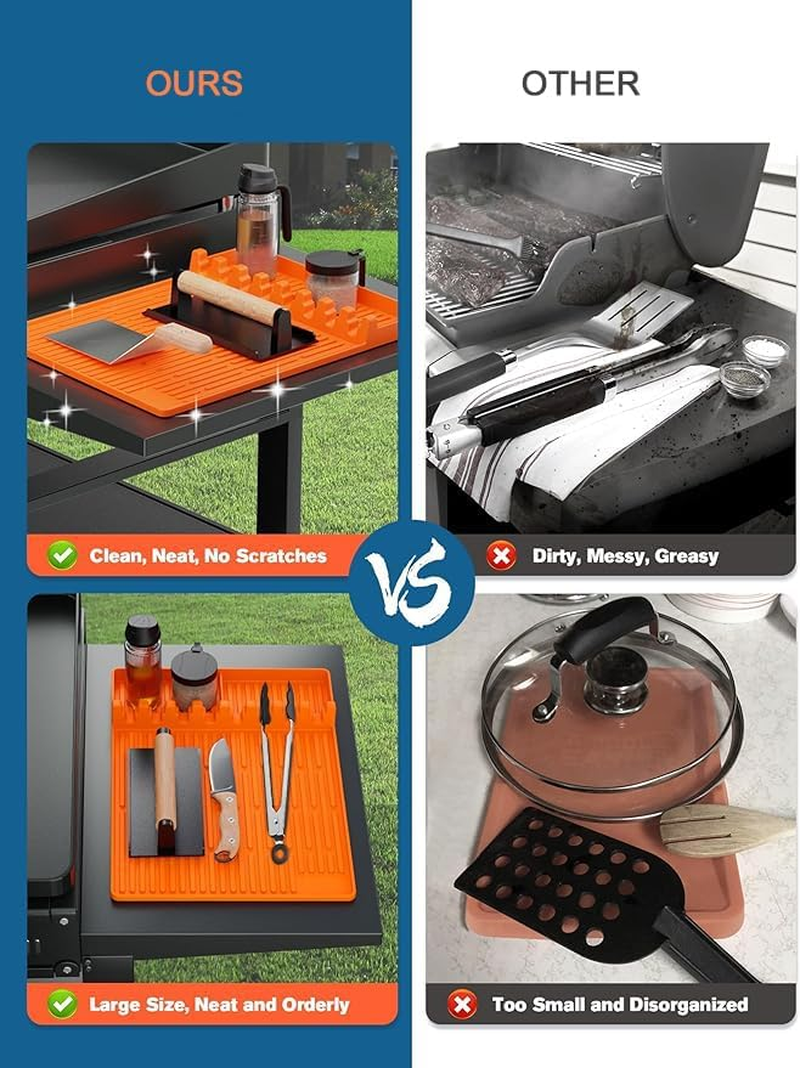 Griddle Mat Barbeque Grill Accessories Tools for Blackstone, Side Shelf Mat Grill Pad for Outdoor Grill Kitchen Counter Spatula Silicone Mat with Drip Pad for Kitchen, Cooking ﻿ (Gray) image number 6