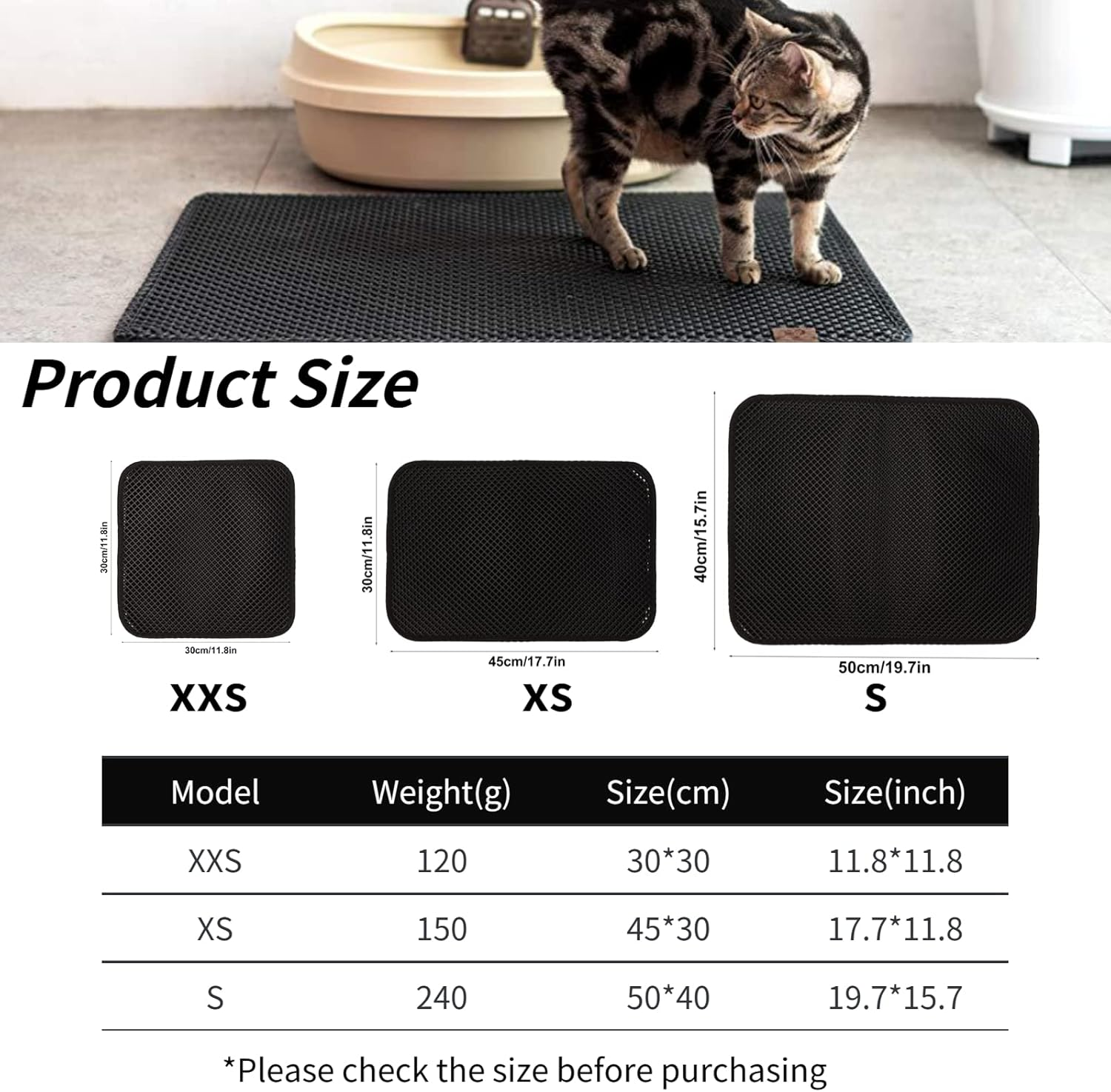 Cuifati Cat Litter Mat, Double Layer Prevent Slip Waterproof EVA Litter Box Mat, Litter Trapping Mat, Easy Clean Litter Scatter Control Urine Proof Mat (Grey) image number 2