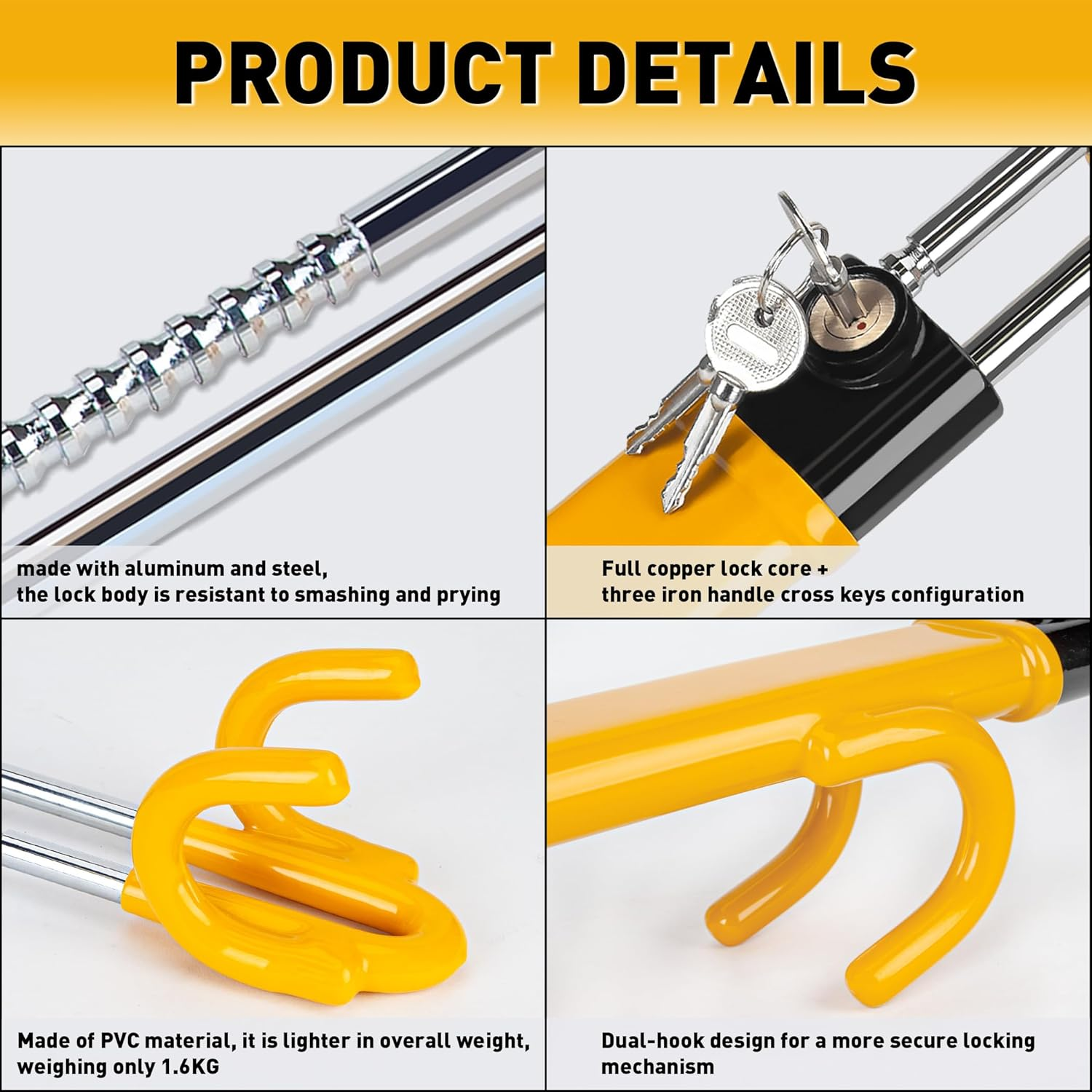 CARTMAN Heavy Duty Steering Wheel Lock Anti-Theft Car Device Security Car Lock Great Deterrent Adjustable Antitheft Locking Devices for Cars Trucks Vans and Suvs with 3 Keys image number 3