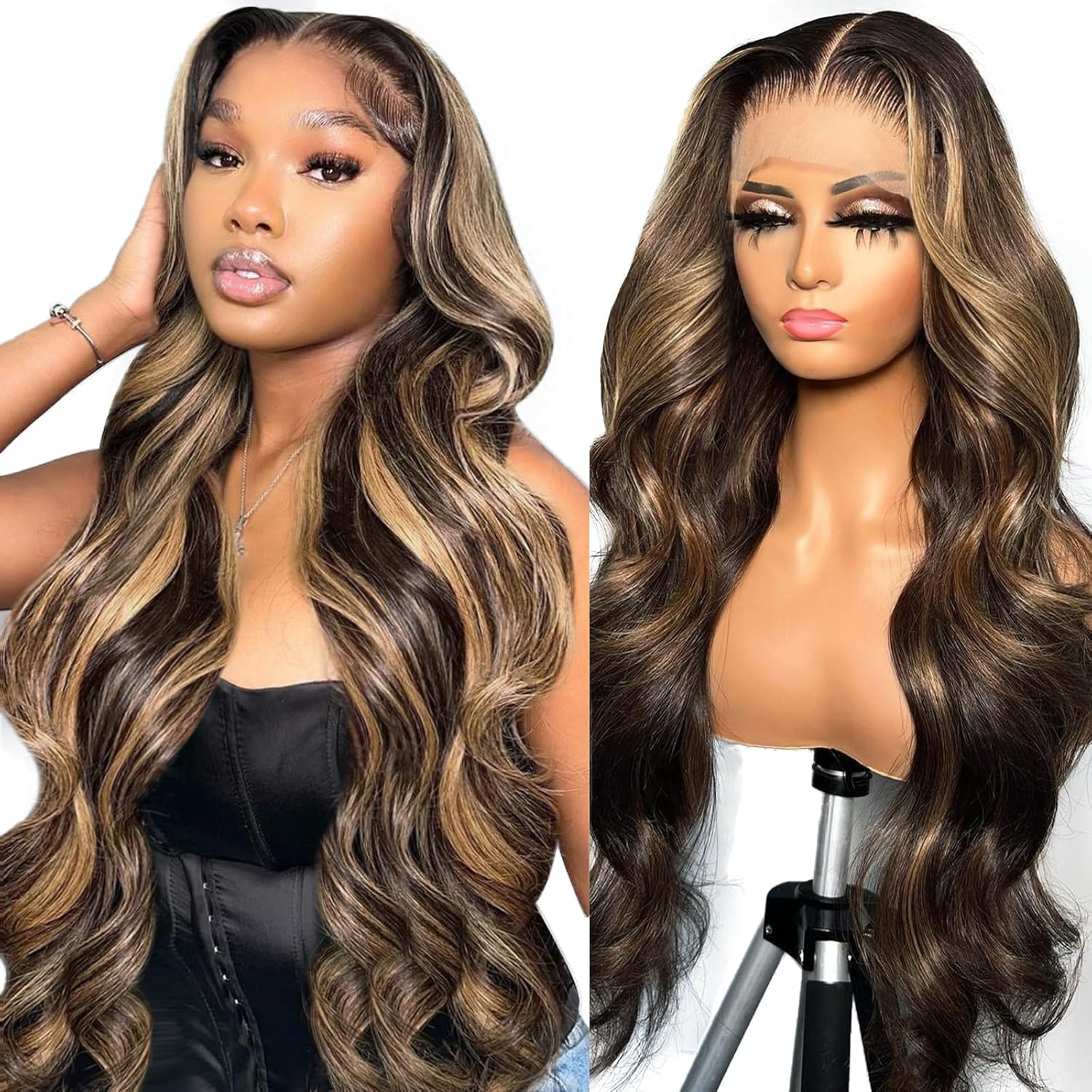 Highlight 2/27 13X4 Lace Front Human Hair Brazilian Hair 150% Density Highlight Color Wavy Glueless Human Hair for Women 50Cm (50Cm) image number 3