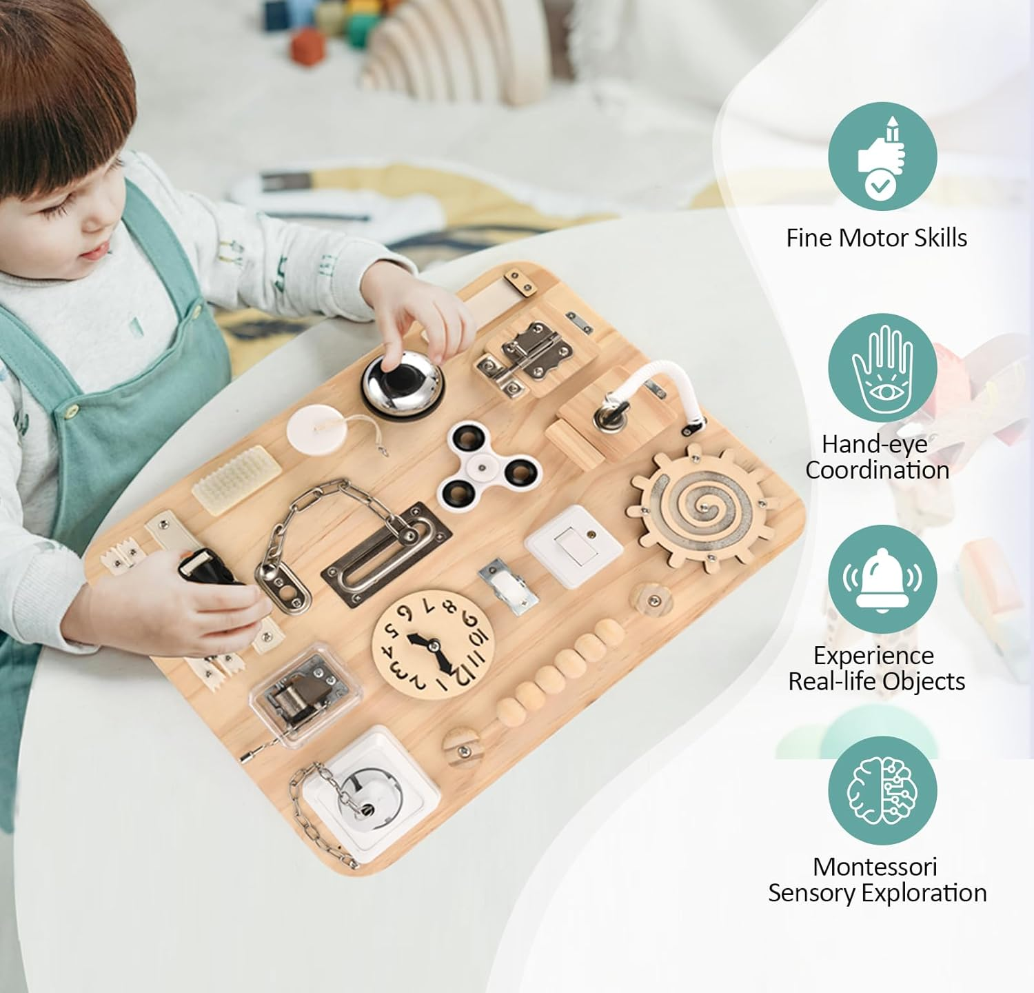 Busy Board Montessori Toys for Toddlers Wooden Toys for Boys Girls Preschool Learning Activities for Early Education Fidget Sensory Board Travel Toys for Kids image number 5