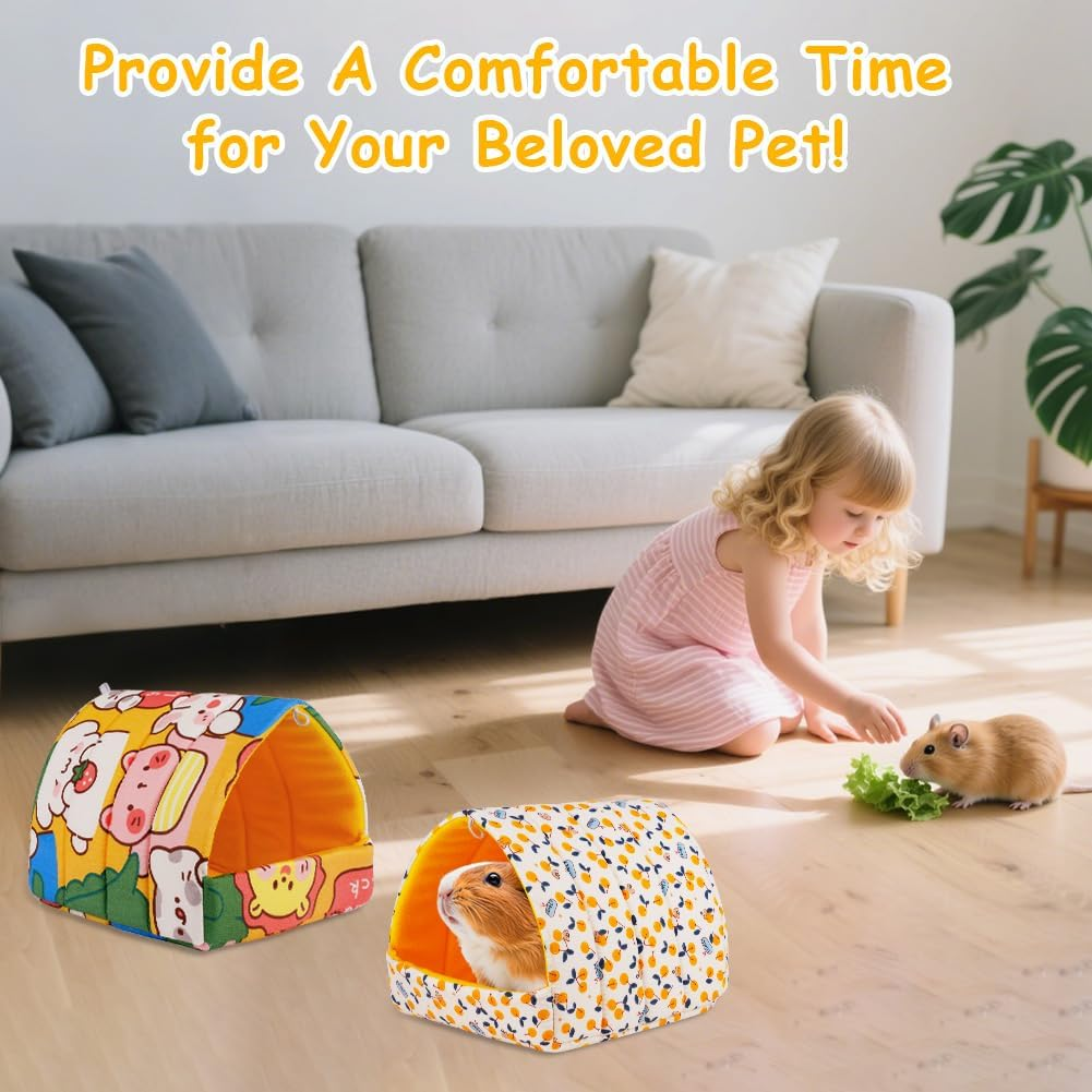 HOTUT Guinea Pig Bed,2Pcs Cave Cozy Hamster Small Animal Beds Hideout,Warm Guinea Pig House,Washable Small Animal House Cage Accessories for Chinchillas,Hamsters,Dwarf Rabbits image number 1