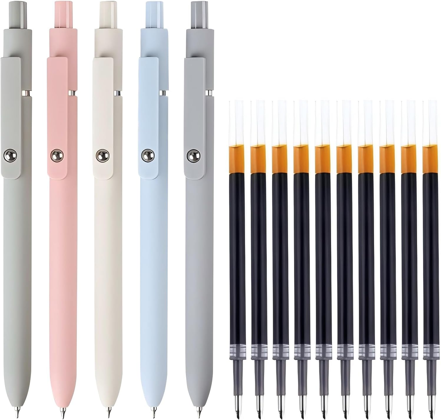 5 PCS Pens Set with 10 Refill, 0.5Mm Fine Point Black Ink Pens with Cute Morandi Design, Smooth Writing Rollerball Pens for Journaling Note Taking image number 5