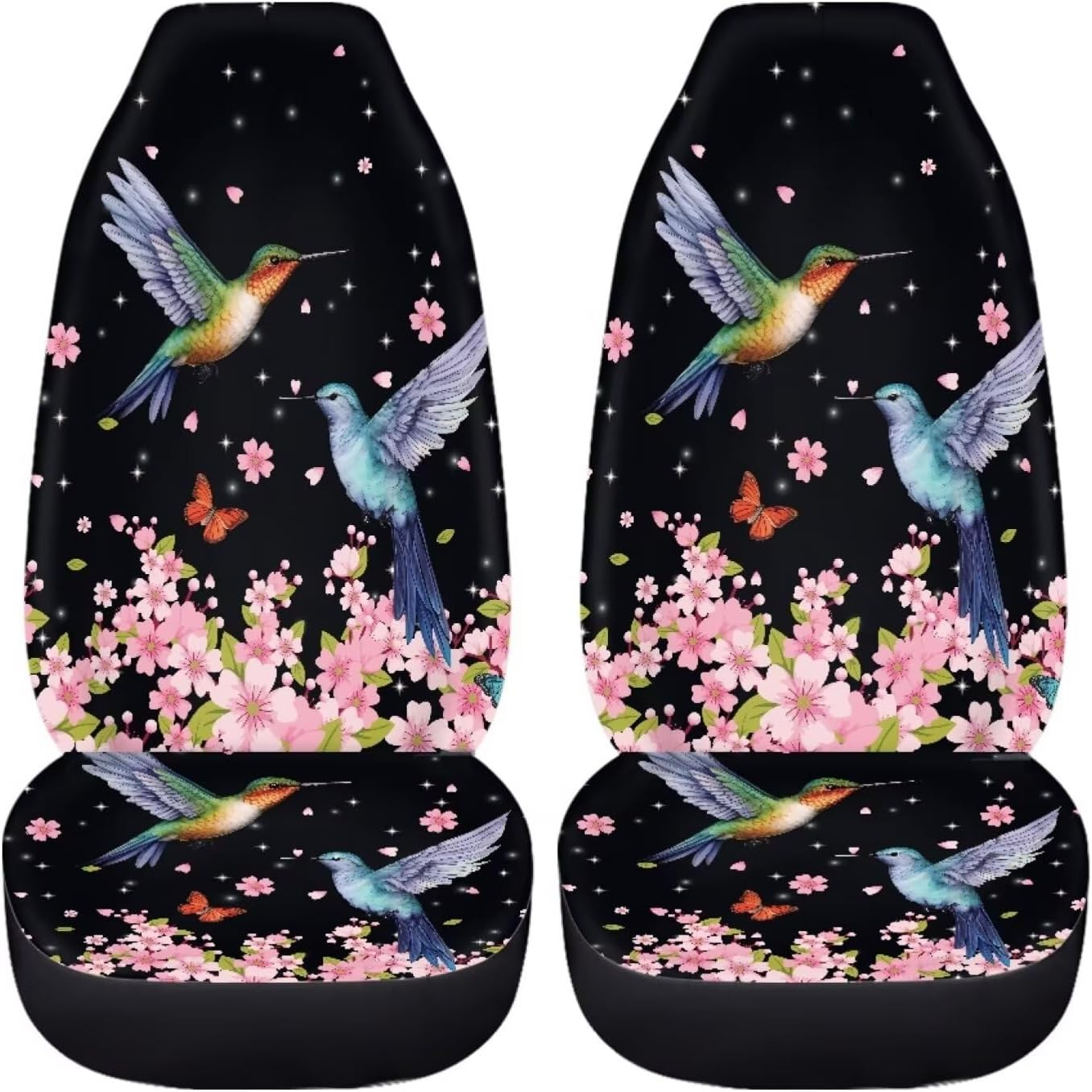 BIGCARJOB Flower Hummingbird Car Seat Cover Set for Front Seat Only,2 Pack Cherry Flower Birds Printed Auto Front Seat Protector Saddle Blanket for Women Girly Car Interior Accessories