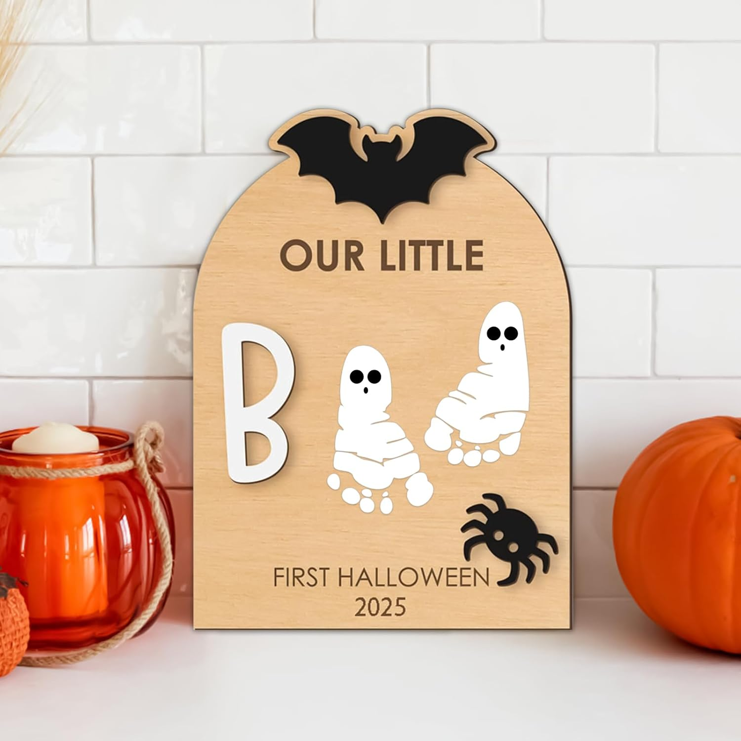 Baby Hand and Footprint Kit,Halloween Baby Footprint Casting Board - Craft Kit with Ink Pad Hand Ornament for Birth Shower Mom Dad Kids Family, Christmas Halloween Nursery