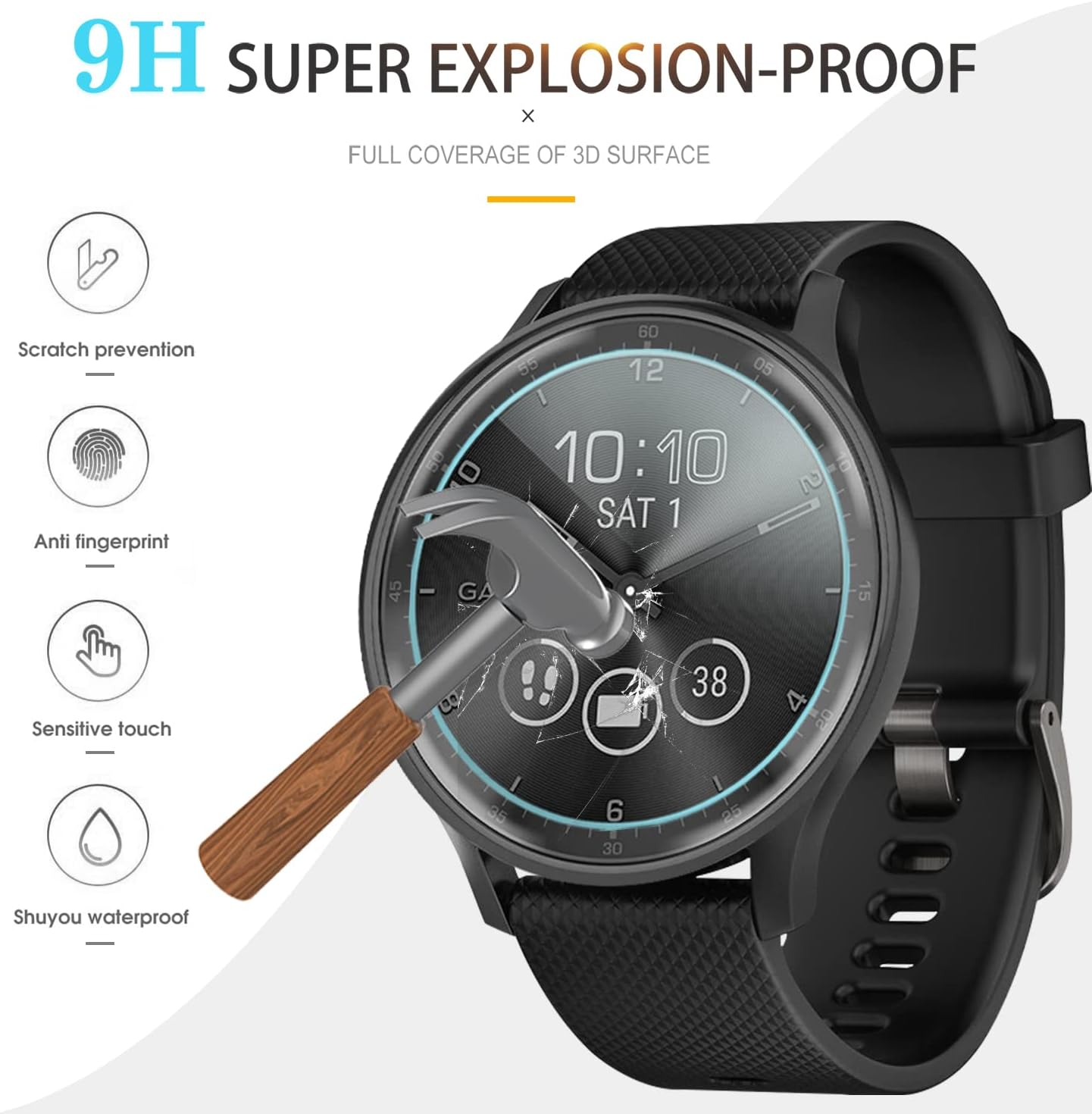 Diruite Pack of 4 for Garmin Move Trend Tempered Glass Screen Protector HD Glass Anti-Scratch Screen Protector for Garmin Move Trend Screen Protector [Anti-Oil, 9H Hardness] image number 5