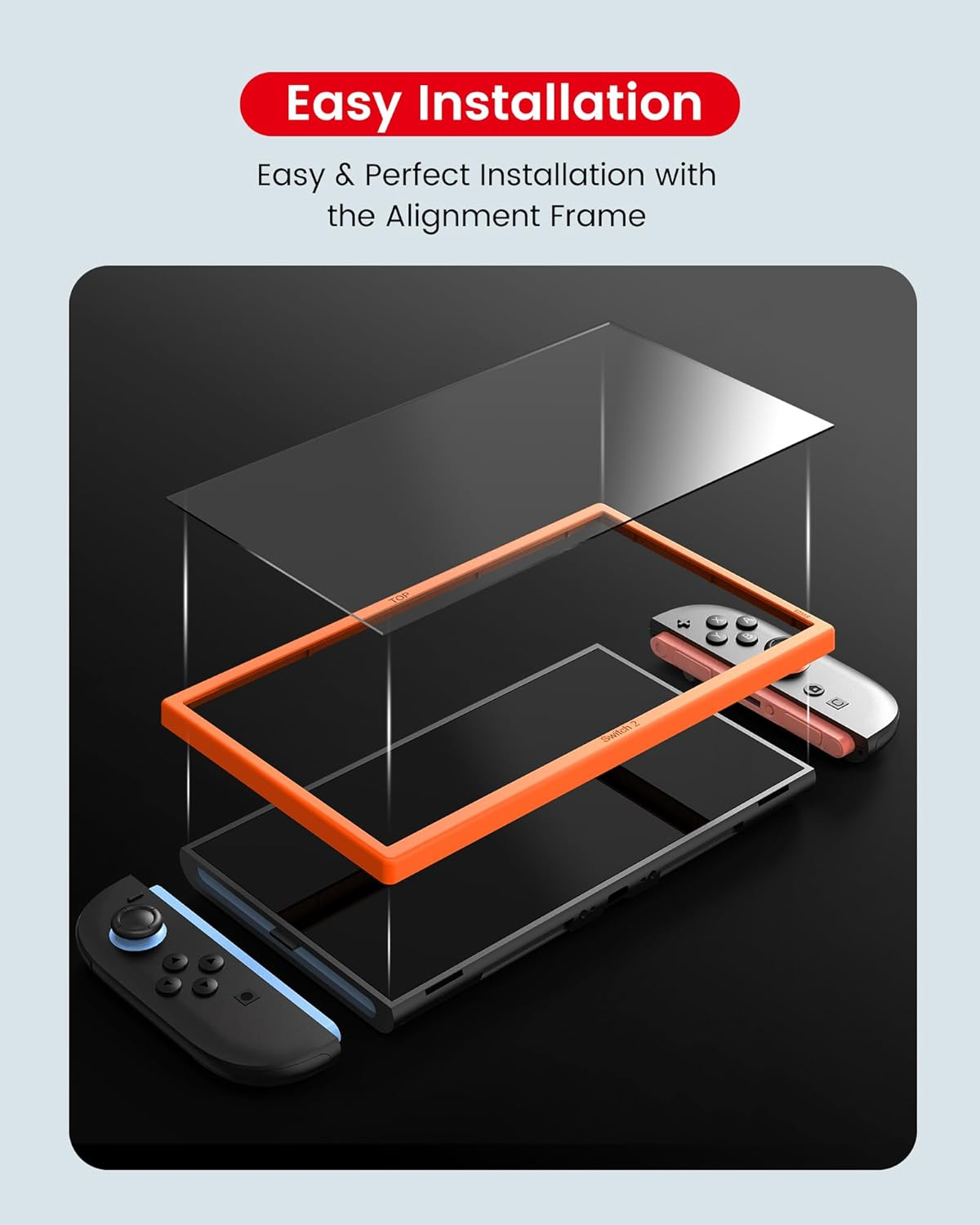 TRANSNOVO 2-Pack Screen Protector Tempered Glass Compatible with Nintendo Switch 2 2025 [9H Hardness], Bubble-Free, Anti-Scratch, HD Clear with Alignment Frame Travel Case Friendly Cover Accessories