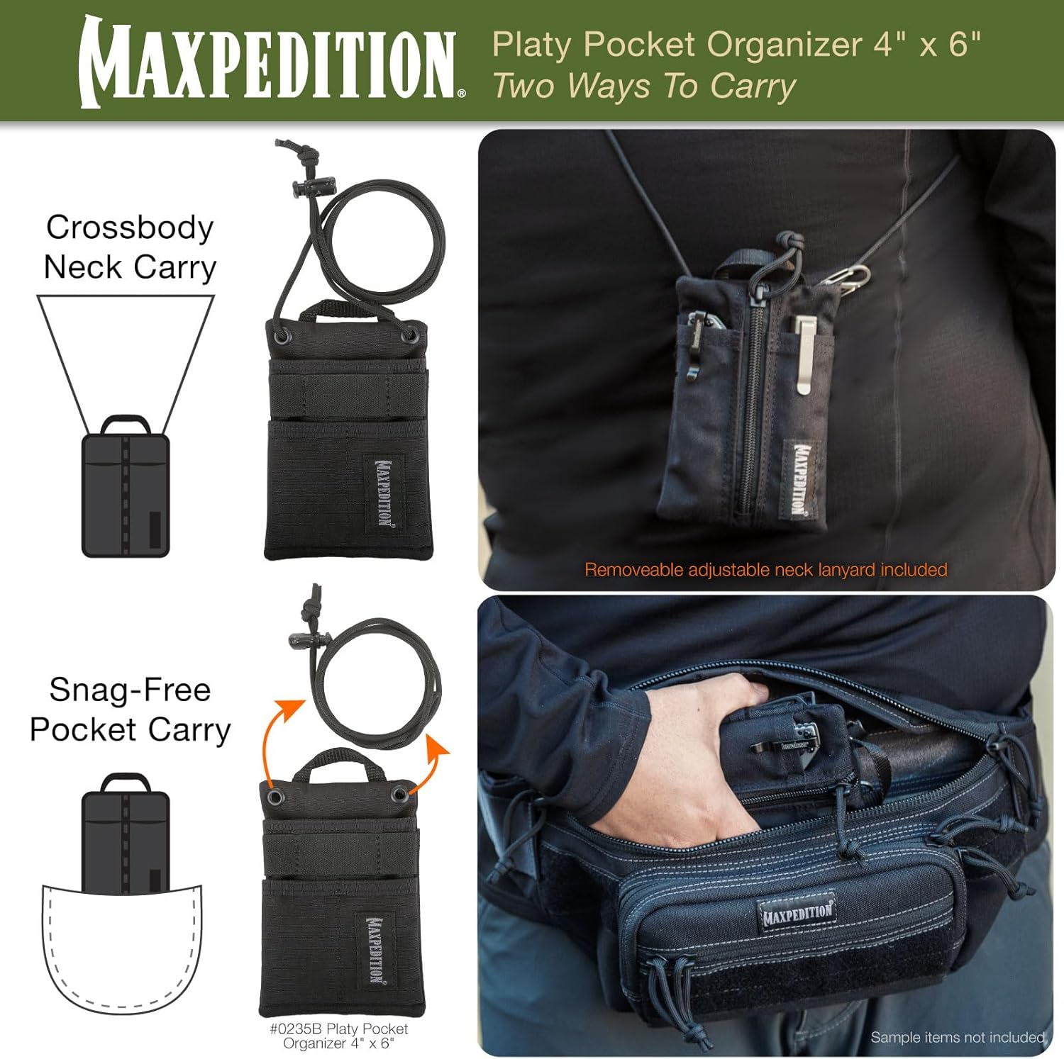 MAXPEDITION Platy Pocket Organizer, Durable EDC Tool Pouch for Men, Neck Wallet with Paracord Lanyard, Holds Flashlight, Multitool, Pen, Notebook image number 3
