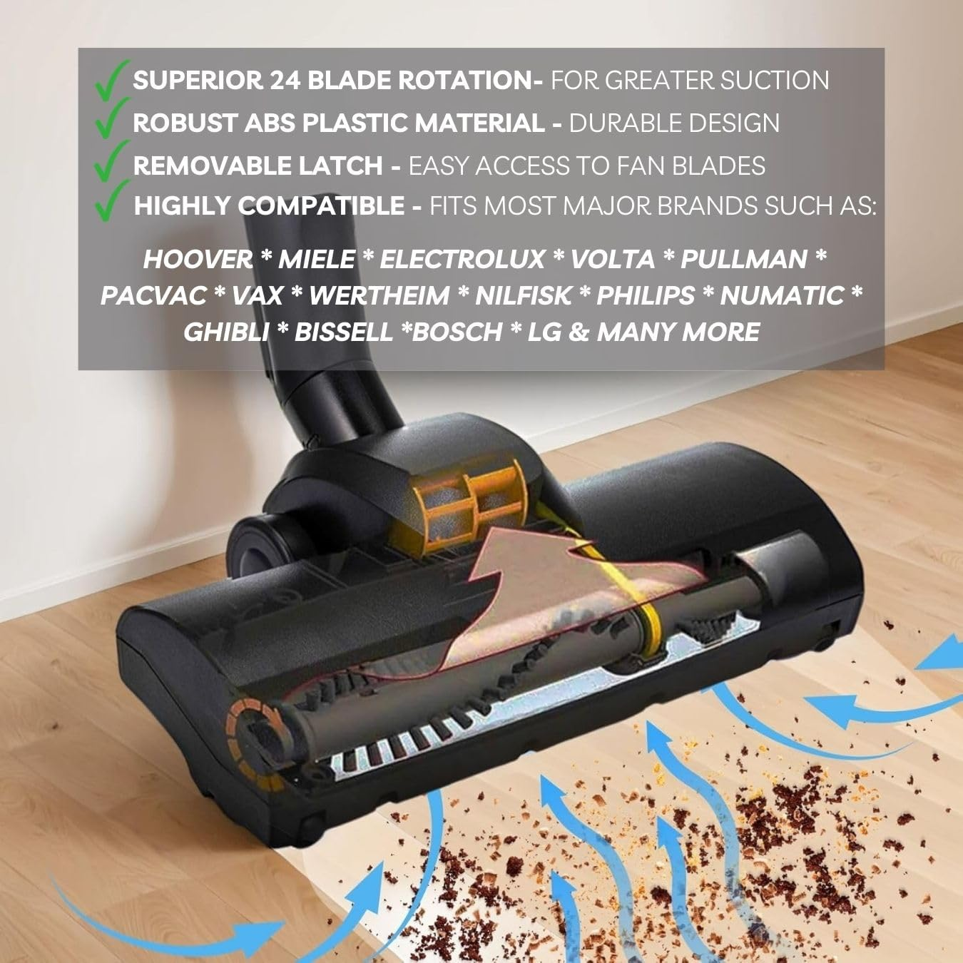 Hygieia Whirlwind Universal Turbo Brush for 32Mm & 35Mm Rod Vacuum Cleaners - Powerful Air Driven Carpet & Hard Floor Attachment - Compatible with Hoover, Miele, Electrolux, LG, and More image number 1