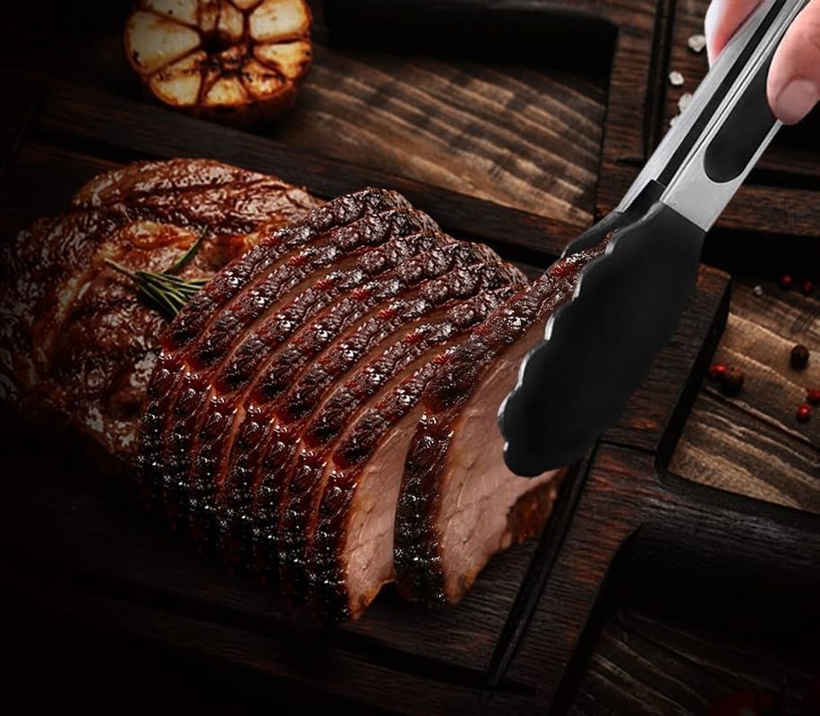 Premium Silicone Kitchen Tongs 12" & 9" Set of 2 Black BPA Free Lockable Stainless Steel for Grill Serving Cooking by ZOLOTI image number 6