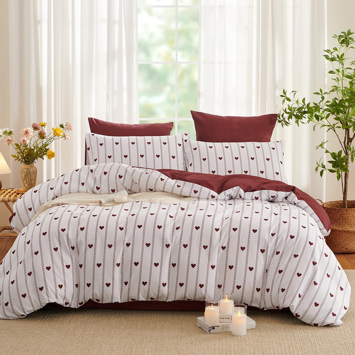 Bildenly Duvet Cover Queen Size Pink Bowknot for Girls' Rooms Fresh Style Bedrooms, Comforter Cover Soft & Lightweight Microfiber Quilt Cover with Zipper Closure and 2 Pillowcases