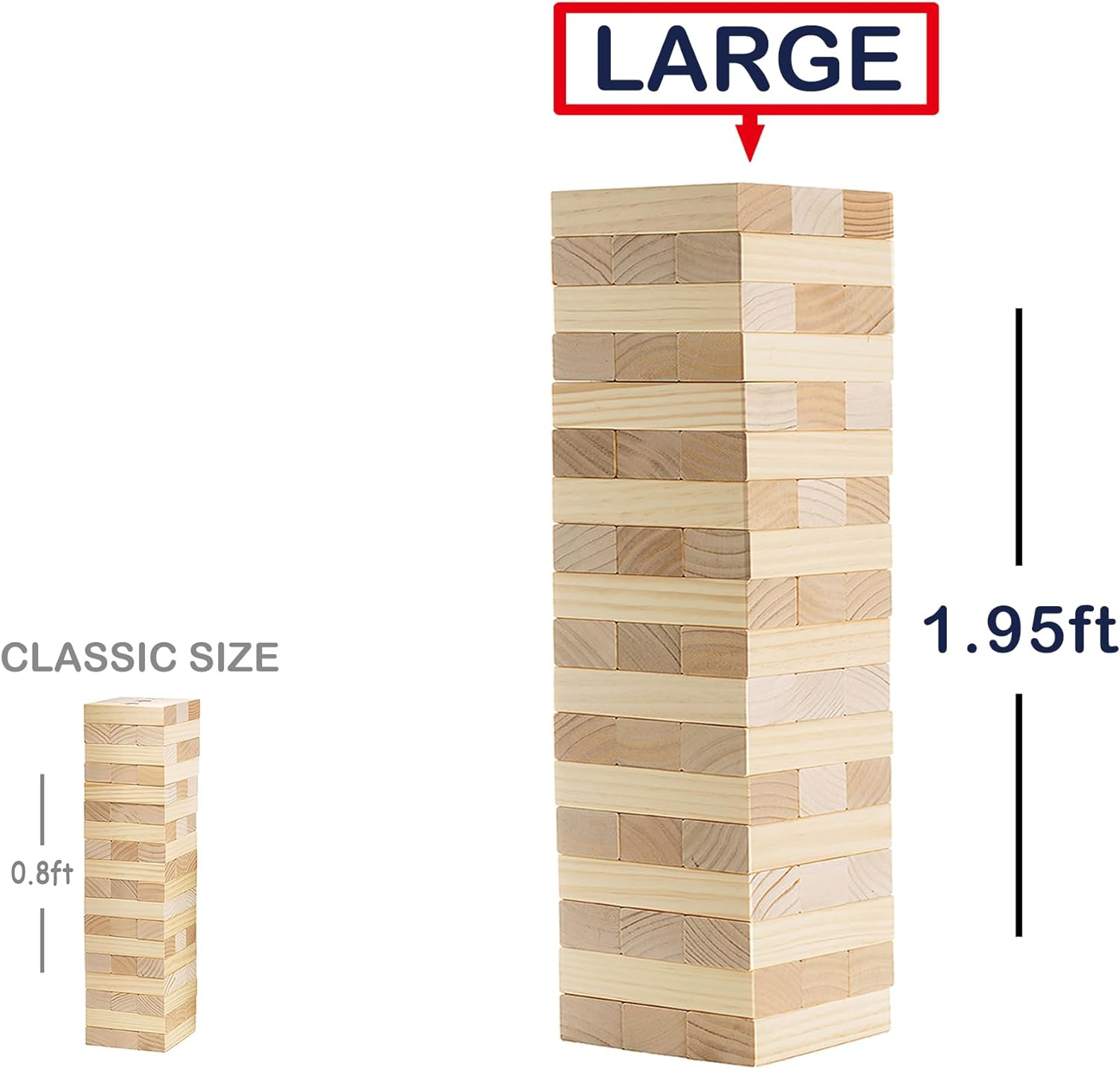 Large Tower Wooden Stacking Outdoor Games for Adults and Family Yard Lawn Blocks Games - Includes Rules and Carrying Bag-54 Pcs Premium Wood image number 6