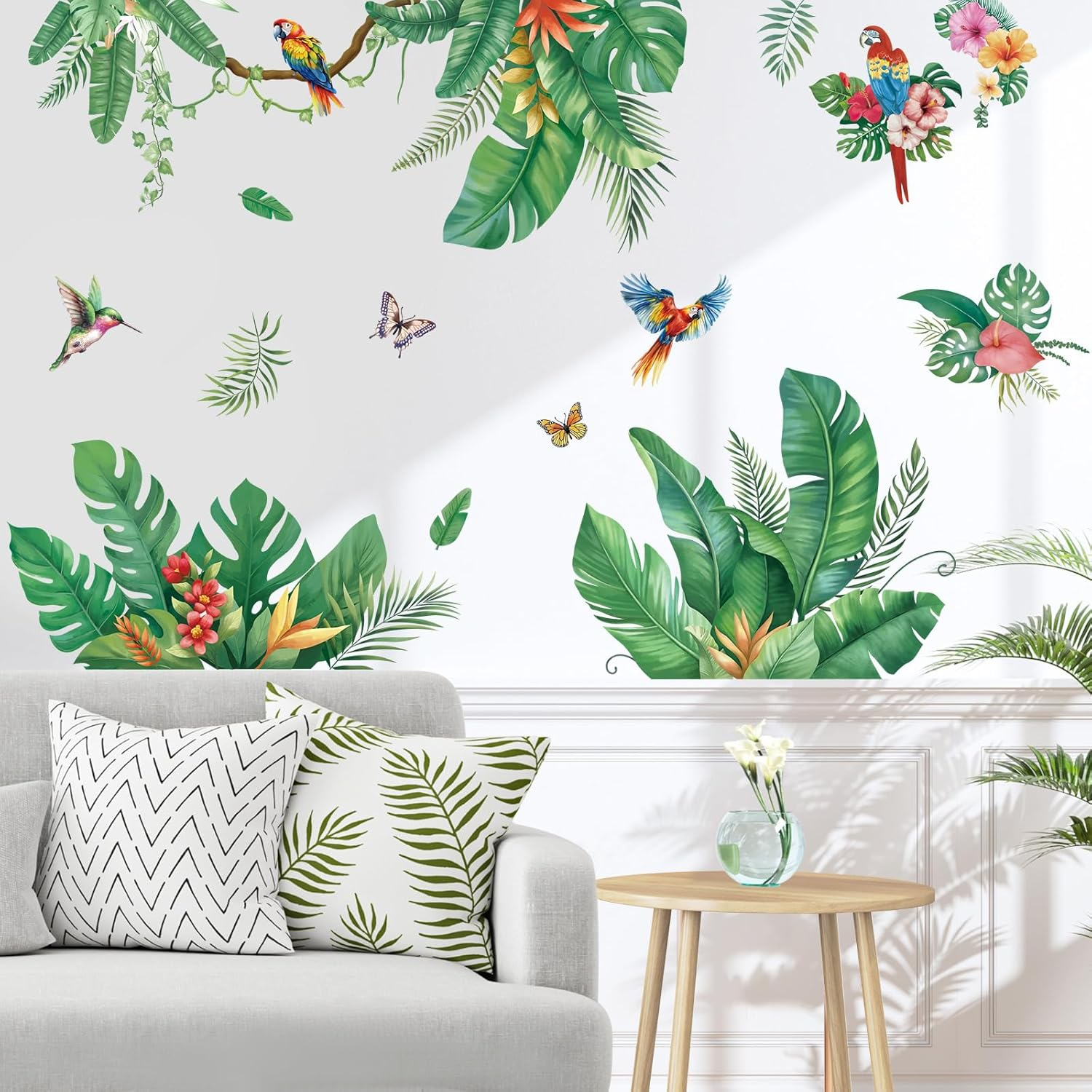 SHUCHING Palm Leaves Wall Sticker Peel and Stick, Vinyl Tropical Leaf Wall Decal, Wall Decor Art Home Decoration for Bedroom Living Room Office