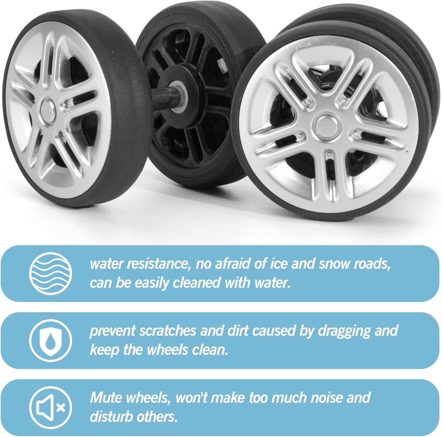 Volein Pack of 8 Suitcase Wheels Replacement Wheels 50 X 11 Mm Suitcase Double Replacement Wheels Black Wear-Resistant Rubber Replacement Wheels for Suitcases, Silver-V12, 50 * 11Mm, Suitcase