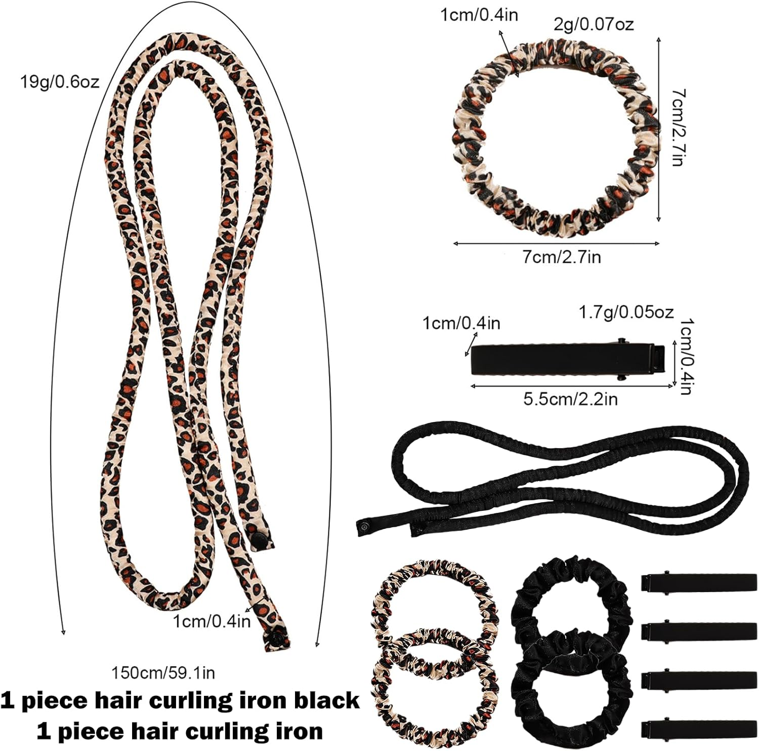 Pack of 2 Hheatless Curls Band Overnight Heatless Curls Silk Suitable for Use during Sleep, Suitable for Long and Short Hair (Black + Coffee Leopard Print) image number 5