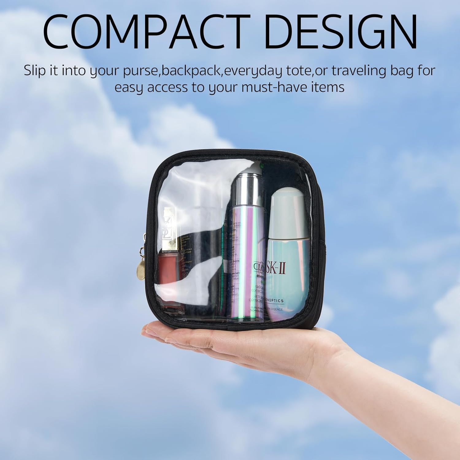 Clear Cosmetic Bag Mini Makeup Bag Women Small Cosmetic Bag for Purse Zipper Cute Pouches Make up Travel Toiletry Essentials Preppy Purse Organizer Bags, Black, Fresh, Minimalist, Modern image number 1