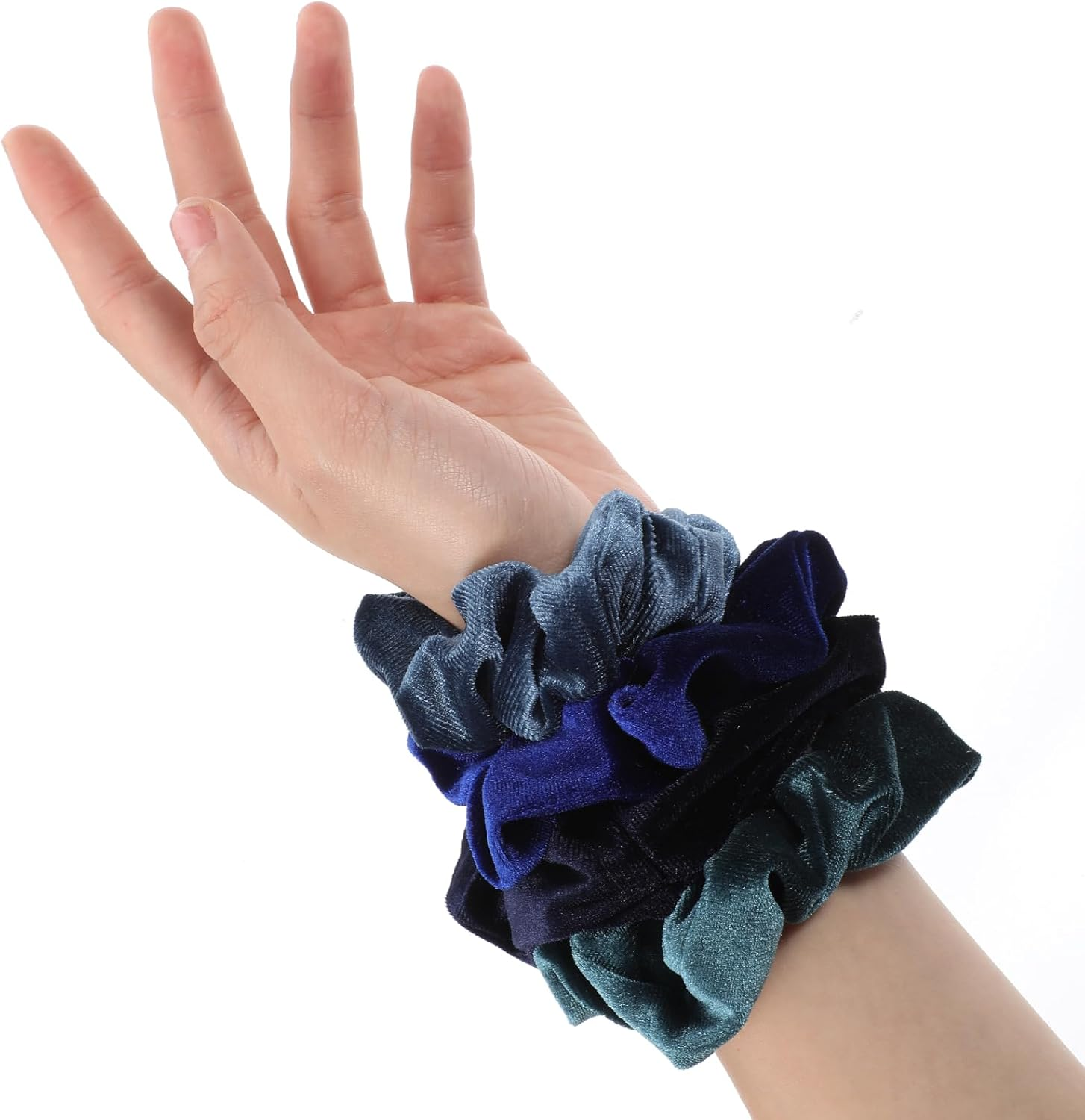 Hair Bobbles for Women, Pack of 4 Scrunchies, Velvet, Soft Elastic Hair Bands, Fashionable Braid Elastics, Ponytail Holder, Hair Accessories for Teenagers, Women, Carnival (Dark Colours) image number 1