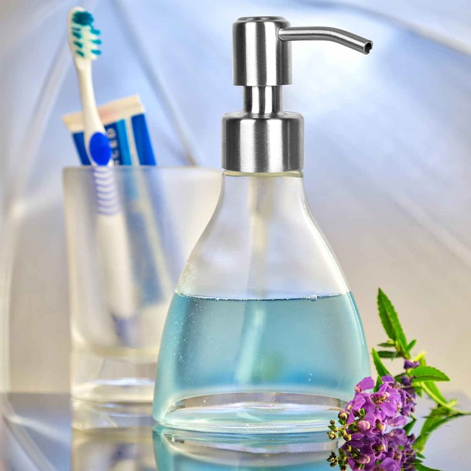 MLUOTALY 8Pcs Soap Dispenser Pump Head, Stainless Steel Soap Dispenser Pump Head with Hoses for 26-28 Mm Thread Bottle Soap Dispenser, Replacement Pump for Kitchen Bathroom, Silver image number 3