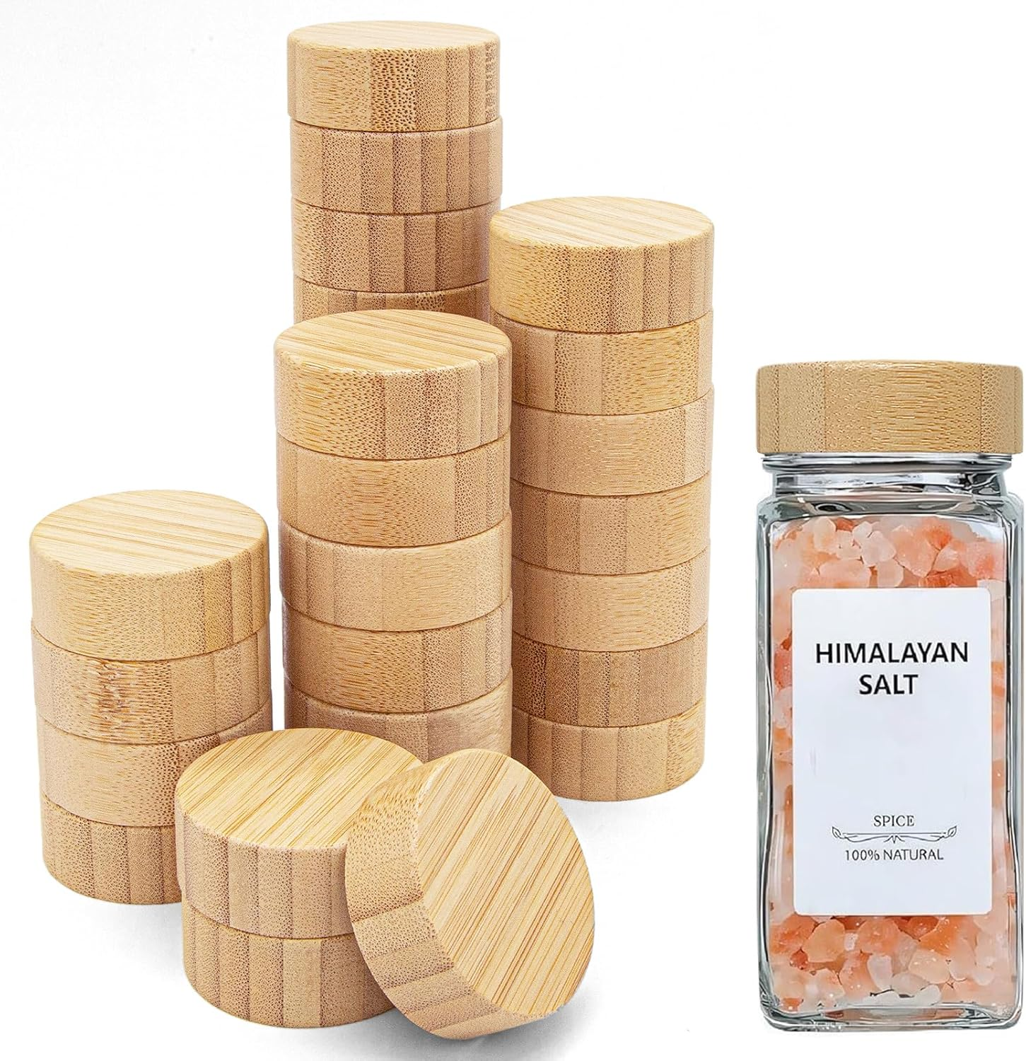Zepkouel 25 Pcs Spice Jars Bamboo Lids Replacement,Fits 4 Oz and 8 Oz Glass Spice Jar,For Square and round Plastics Spice Jars,Jar Not Included image number 6