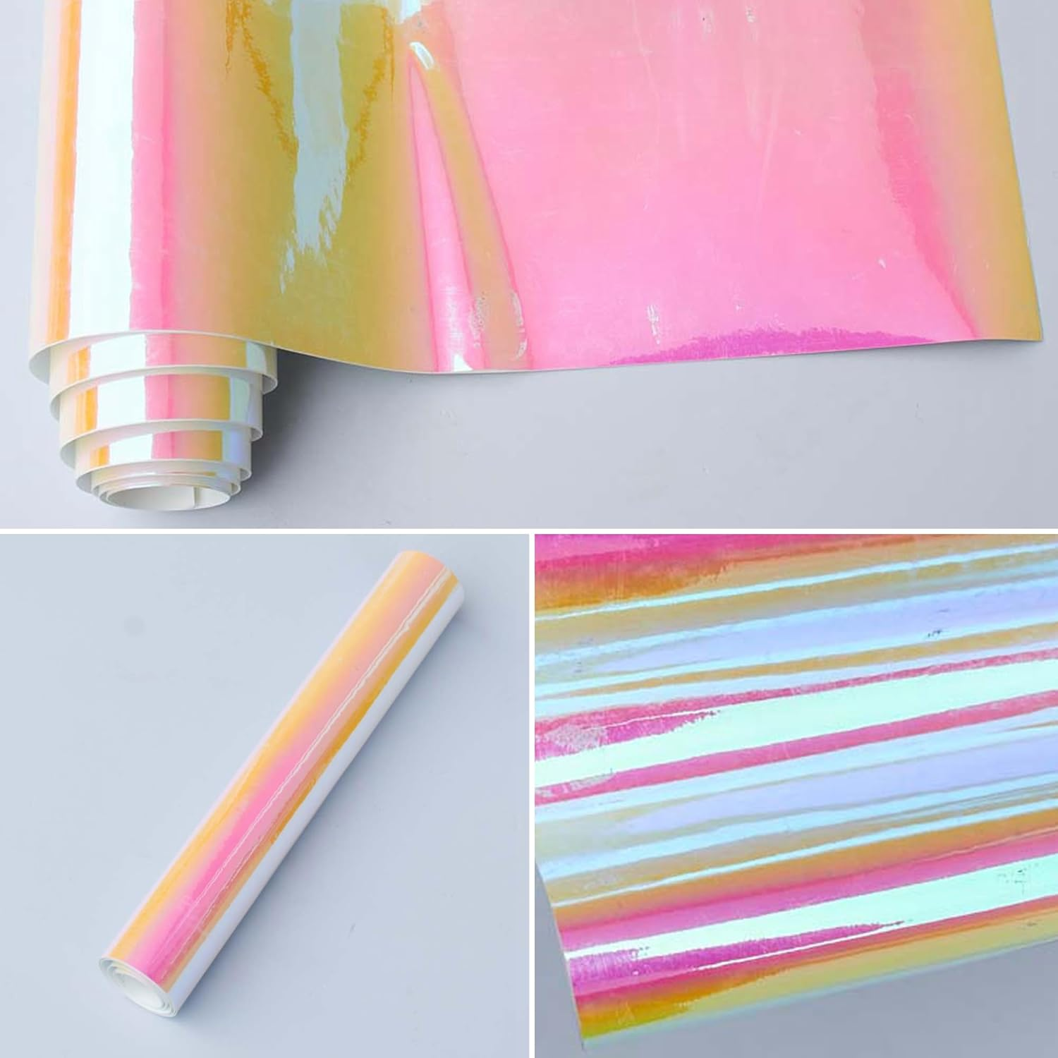Aumohall Holographic Rainbow Pink Car Vinyl Wrap Chameleon Color Change High Gloss Self Adhesive Car Vinyl Film Roll, 53.14'' X 11.81'' image number 6