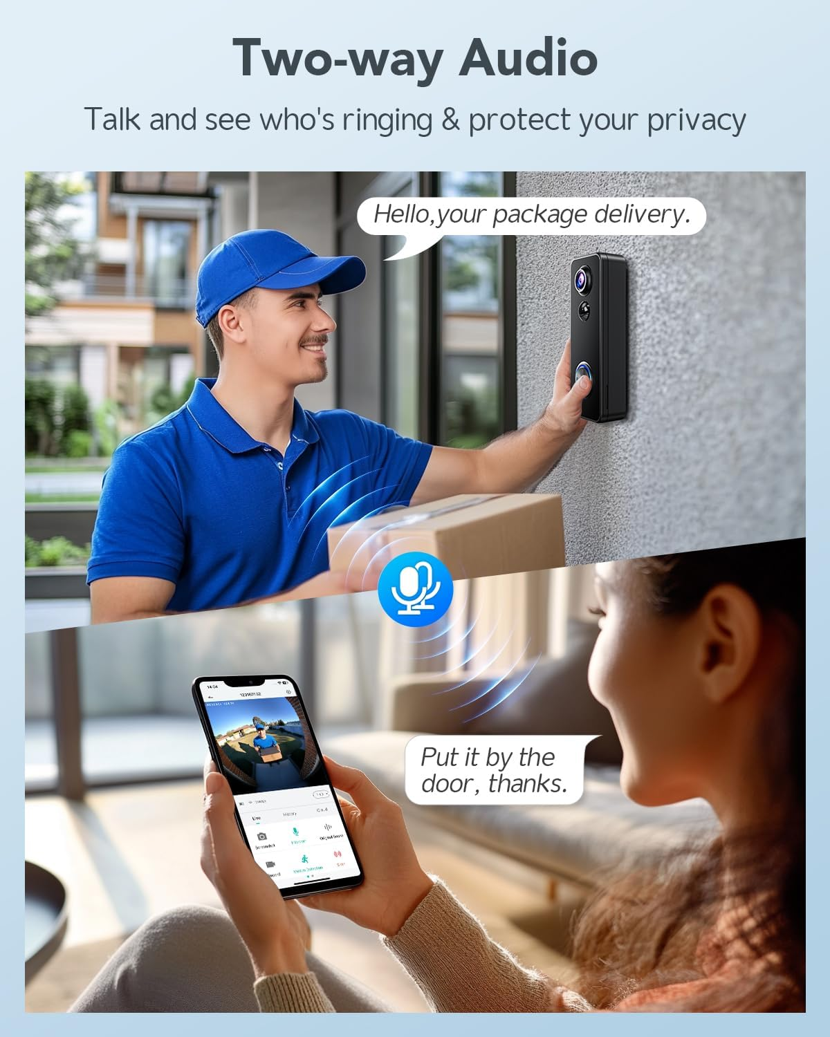 XTU J9 plus Video Doorbell with Indoor Chime, 180&deg; Head-To-Toe Video, Live View with Two-Way Talk, 2.4G Wi-Fi Doorbell Camera, Local/Cloud Storage, Human Detection, Works with Alexa & Google Home image number 6