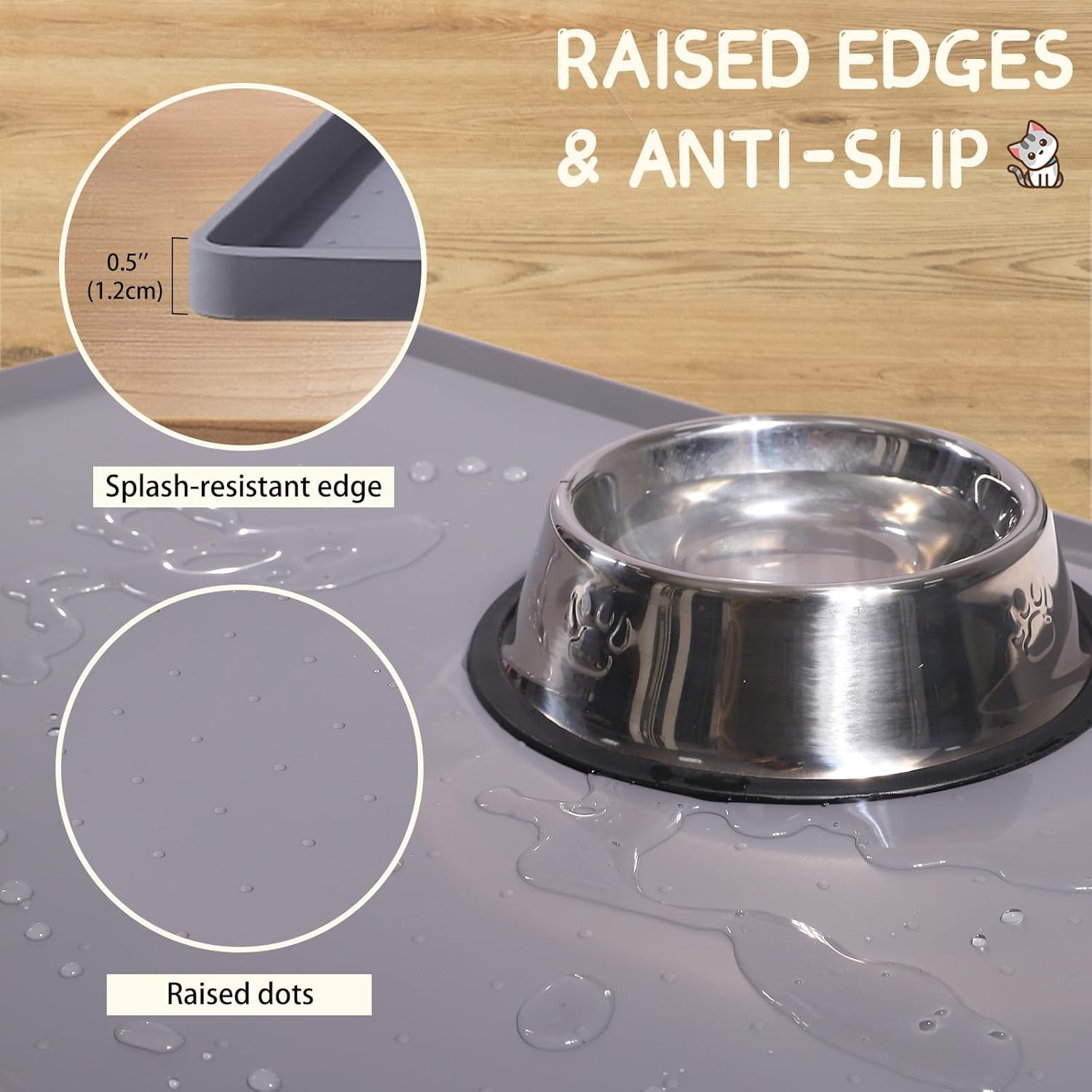 Mateeylife Silicone Cat & Dog Food Mat for Floors Waterproof, Anti-Slip Dog Bowl Mats for Food and Water, Pet Feeding Mats with Lip to Prevent Spills, Pet Placemat for Messy Drinkers to Protect Floors image number 4