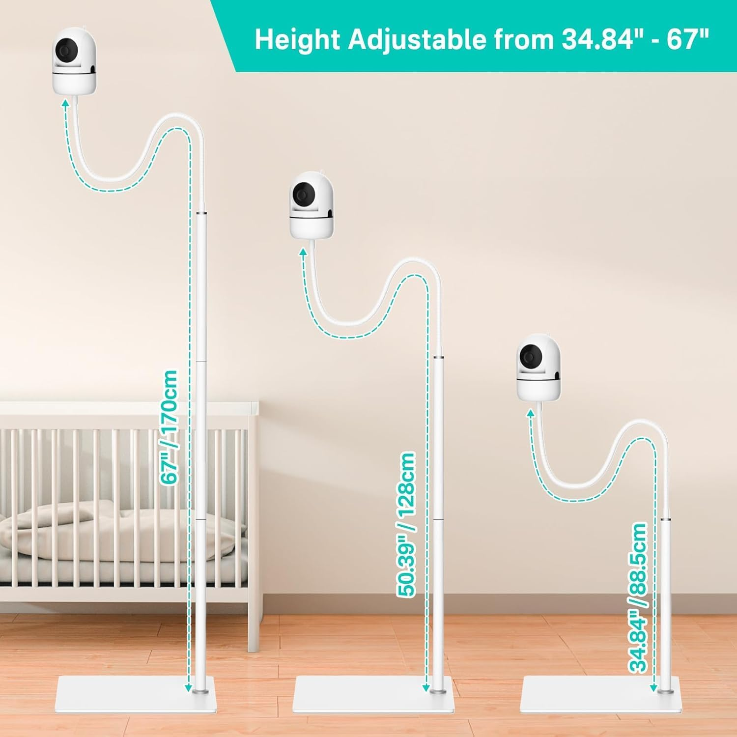 Universal Baby Monitor Stand for Infant Optics DXR-8 Pro, Baby Monitor Floor Stand - Height Adjustable Baby Camera Stand for Eufy, Vtech, Owlet, VAVA and Most Baby Monitor Holders image number 2