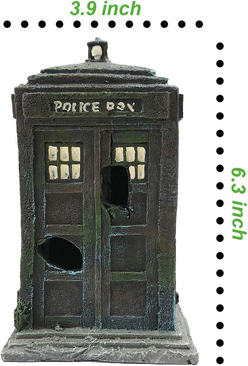 SLOCME Fish Tank Tardis Police Box Decorations - Aquarium Fish Hideout House Resin Ornament,Blue image number 1
