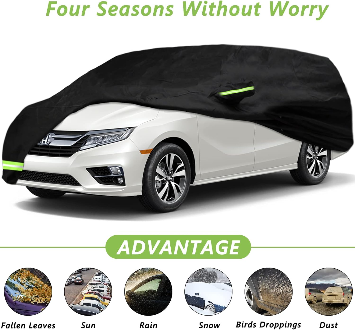 YIXIN Waterproof Car Cover Cover for 2005-2026 Honda Odyssey Minivan 190T Custom Fits 100% Water Resistant Wind Belt and Single Door Zipper, up to 205" L (Black-For Honda Odyssey) image number 2