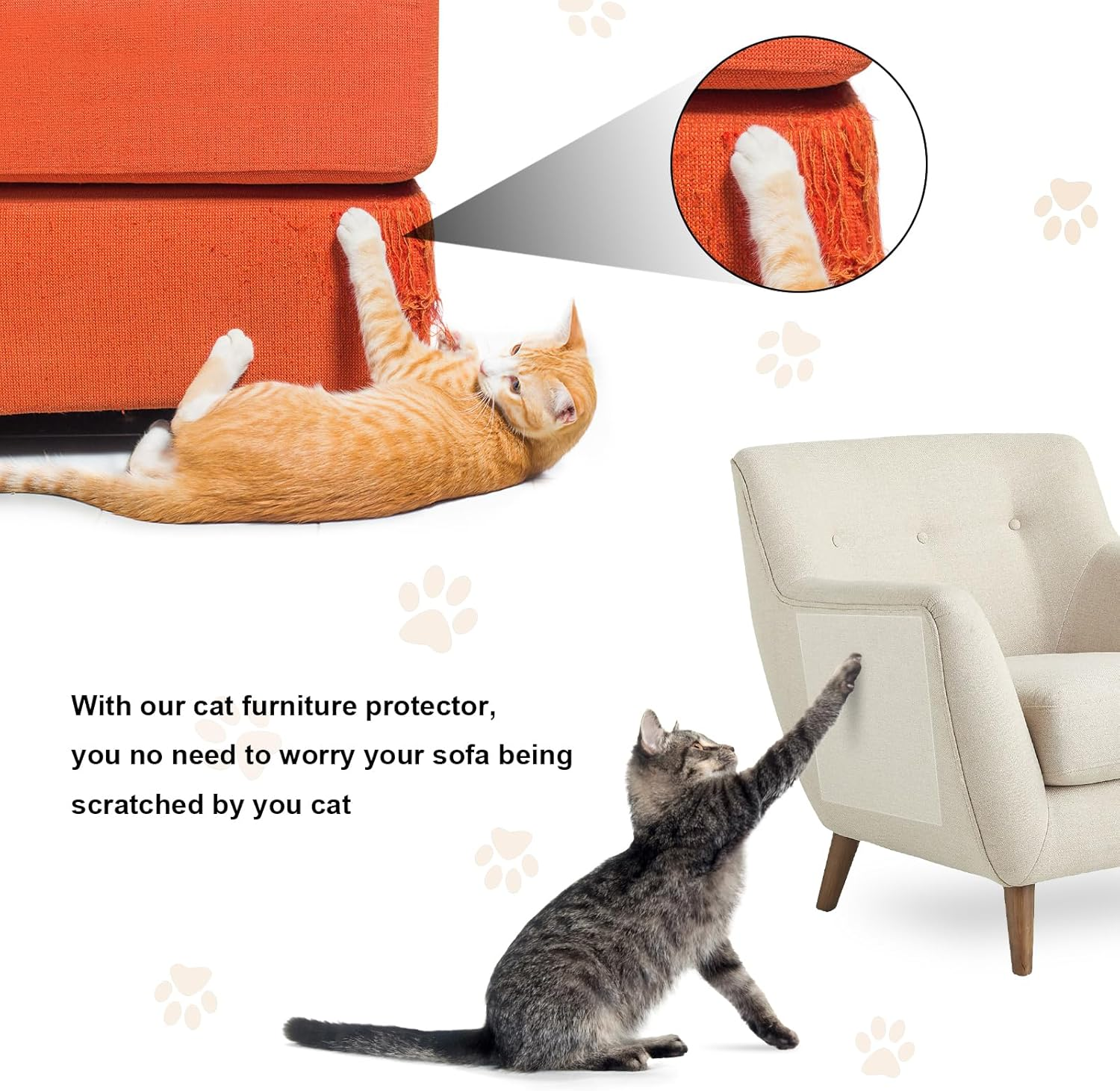 Cat Furniture Couch Protector, 20Cm X10M Self-Adhesie Cat Scratch Protector with 30 Spiral Nails for Protecting Upholstered Furniture Sofa (7.6Cm X 27M) image number 1