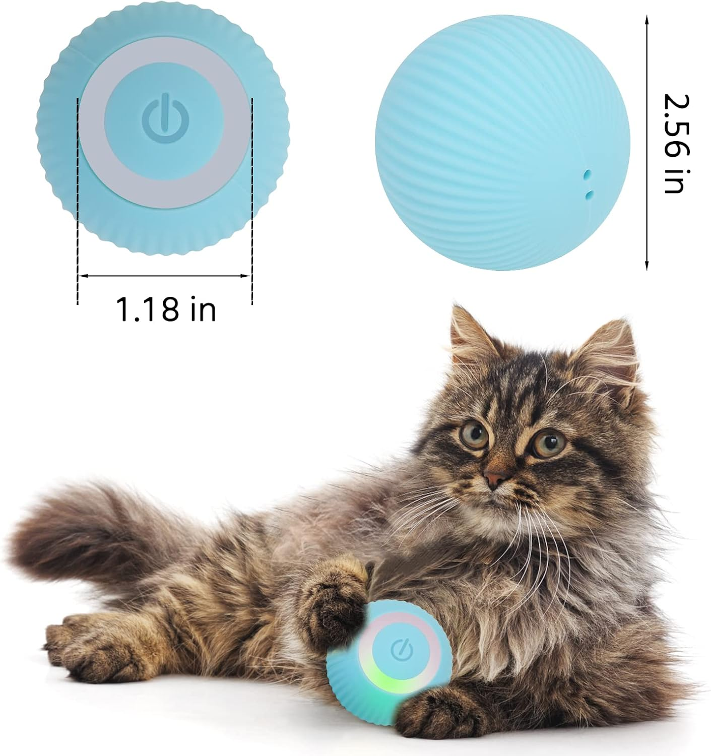 LUPAPA Cat Interactive Toy Ball Intelligent Funny Cat Ball 360 Degree Rotatable with LED Light USB Rechargeable Toy Ball Resistant to Bite (Blue) image number 3