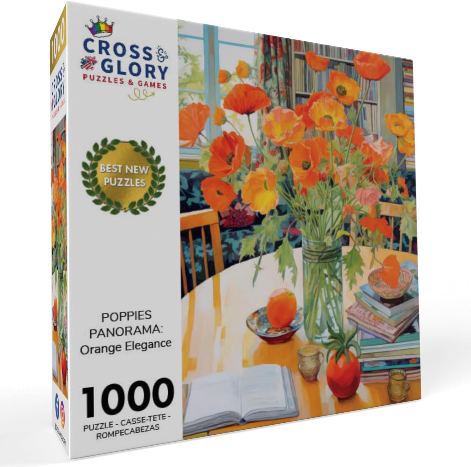 Poppies Panorama: Orange Elegance from Cross & Glory - Beautiful Jigsaw Puzzle with Vibrant Eco-Friendly Pieces, Satin Finish, and Challenging Design - 1000 Piece Puzzle for Adults