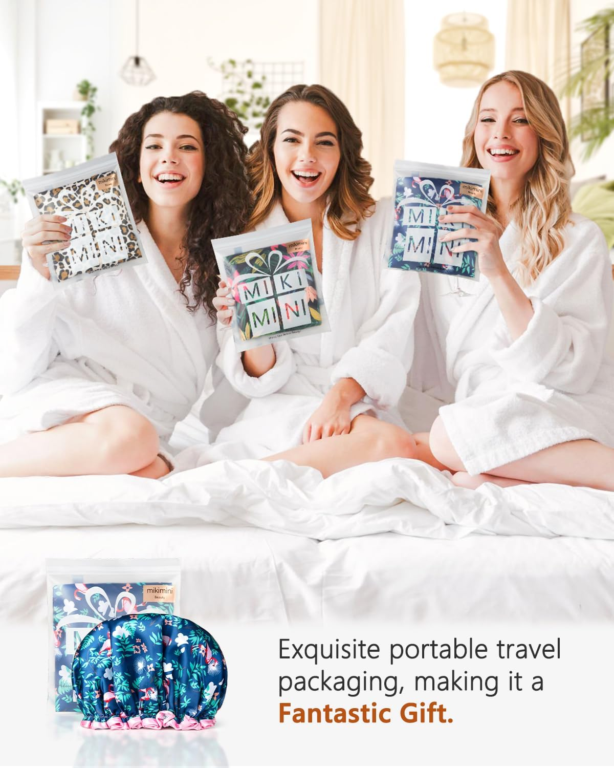 Mikimini Large Shower Cap for Women Long Hair, Flamingo Shower Caps with Pink Lace, Double-Layer Waterproof, Reusable, Washable,X-Large (Pack of 1) image number 1